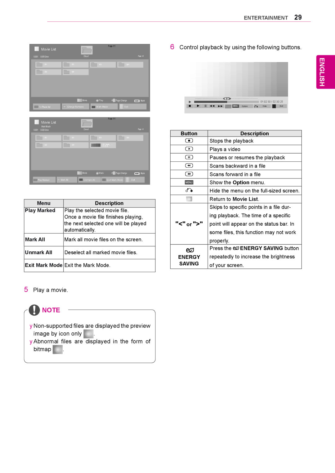 LG Electronics 47WS50MS, 42WS50MS owner manual Menu Description, Energy 