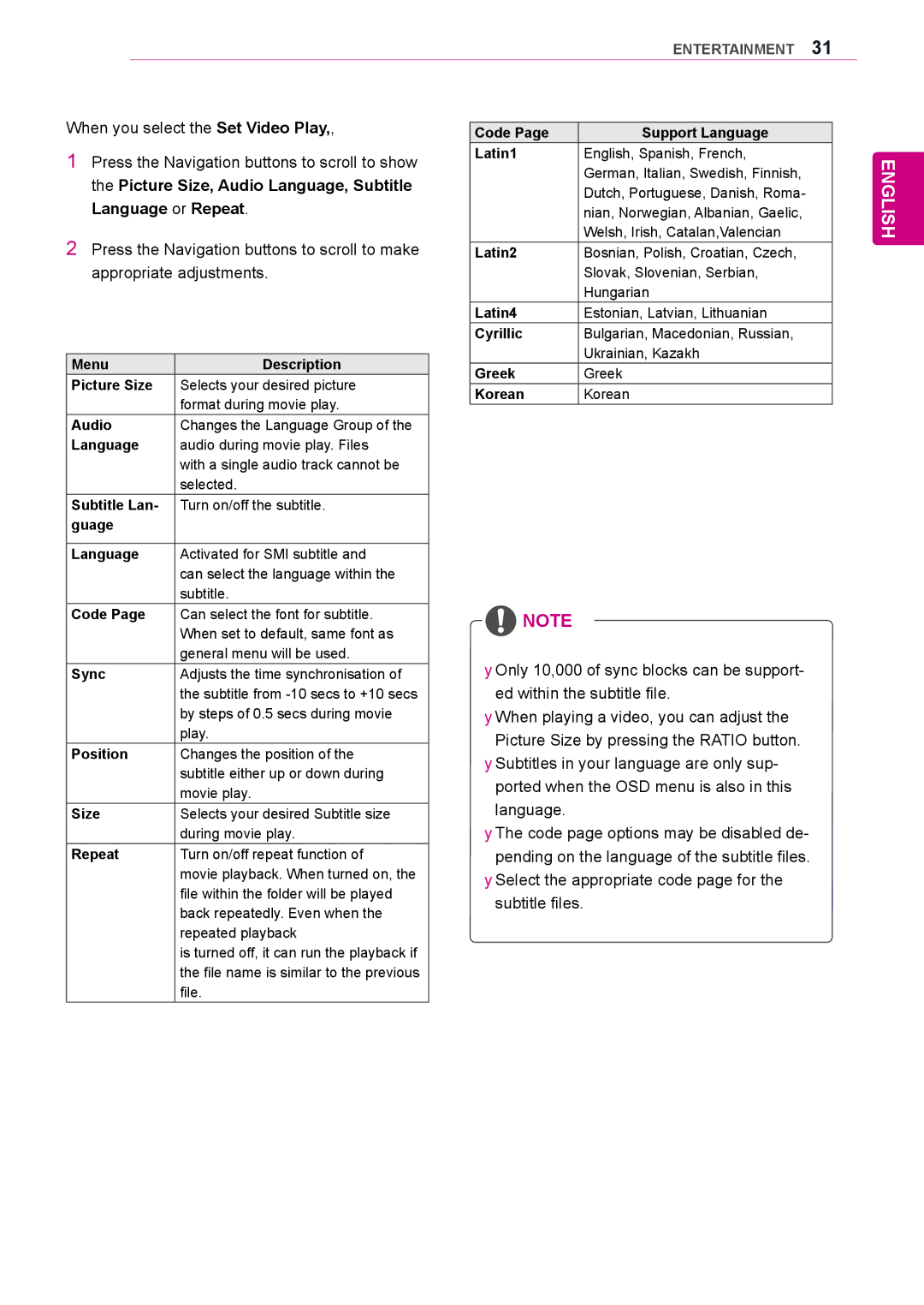 LG Electronics 47WS50MS, 42WS50MS owner manual Picture Size, Audio Language, Subtitle, Language or Repeat 