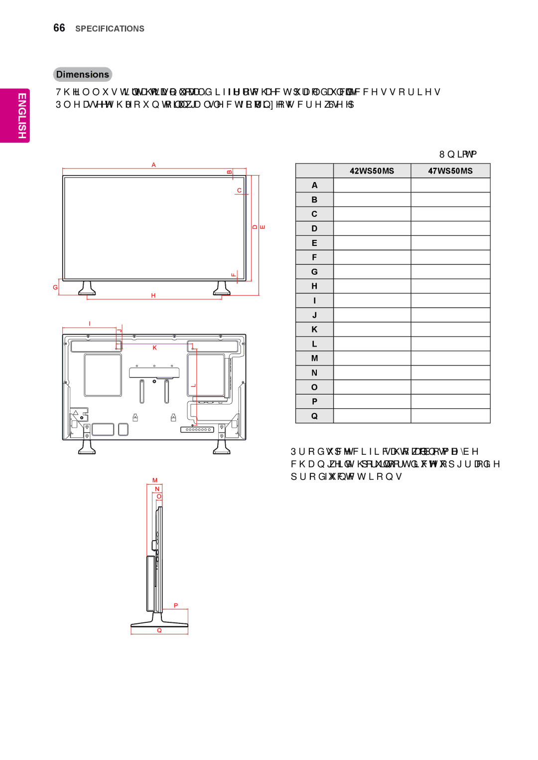 LG Electronics owner manual Dimensions, Unit mm, 42WS50MS 47WS50MS 