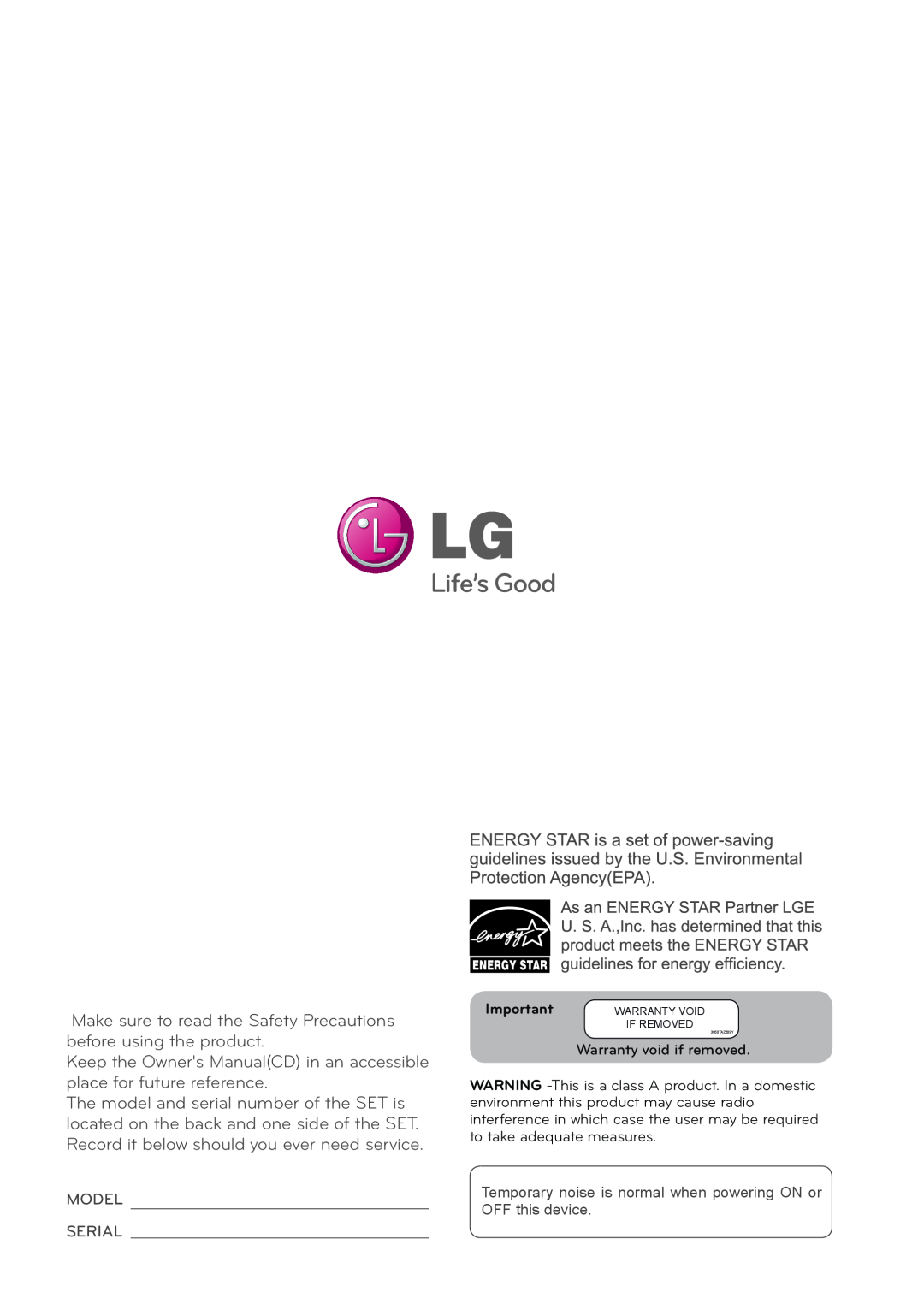 LG Electronics 47WS50MS, 42WS50MS owner manual Make sure to read the Safety Precautions before using the product 