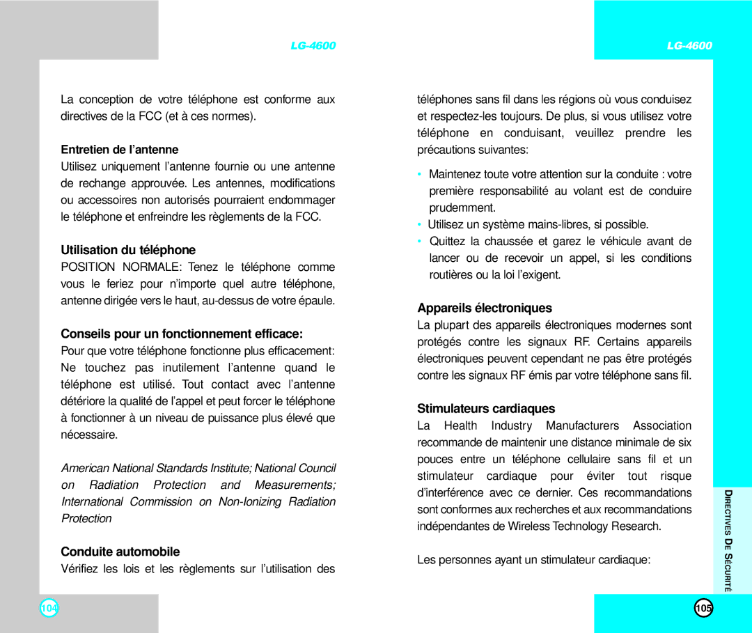 LG Electronics 4600 manual Utilisation du téléphone, Conseils pour un fonctionnement efficace, Conduite automobile 