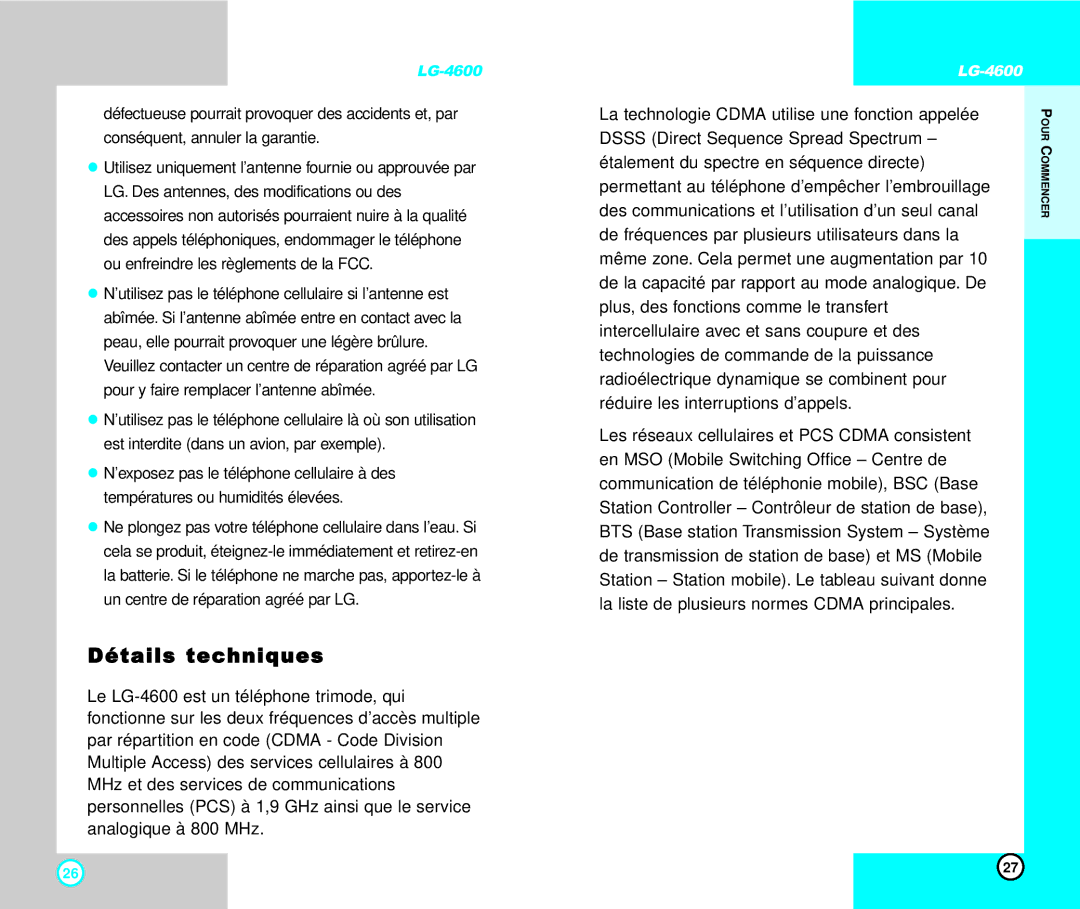 LG Electronics 4600 manual Détails techniques 