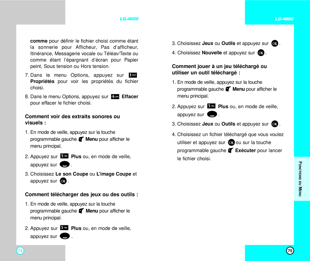 LG Electronics 4600 manual Comment voir des extraits sonores ou visuels, Comment télécharger des jeux ou des outils 