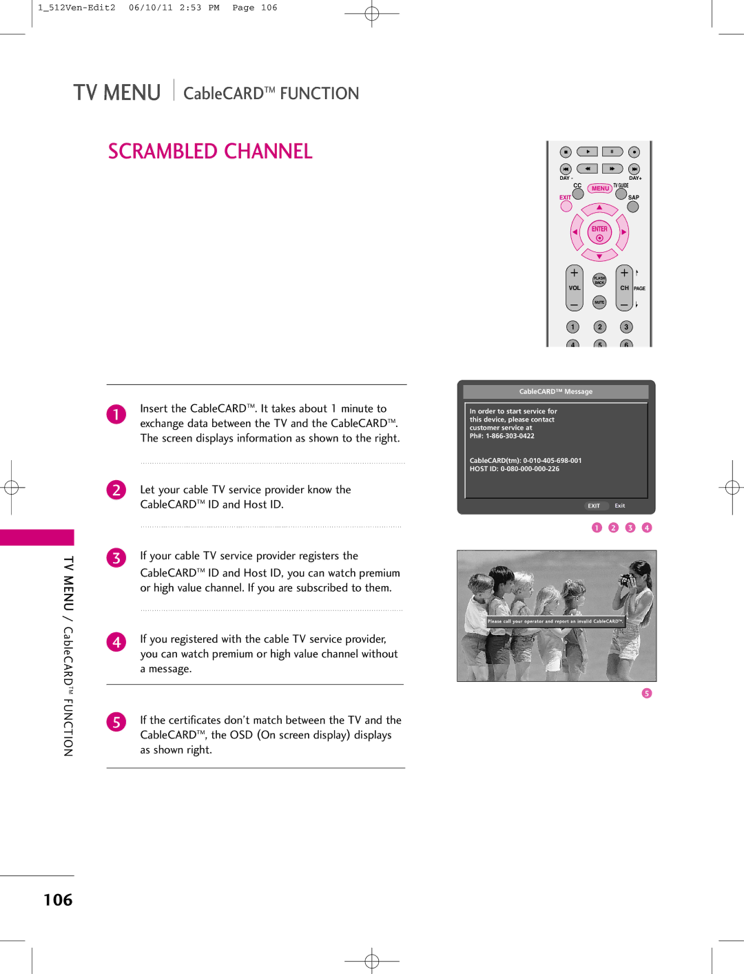 LG Electronics 47LB1DA manual Scrambled Channel, 106 