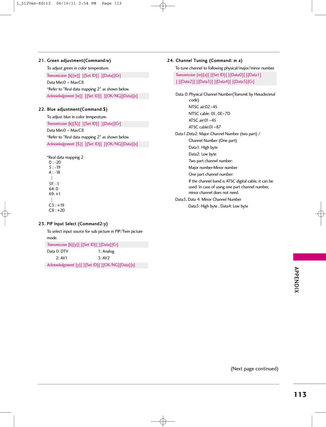 LG Electronics 47LB1DA manual 113, Acknowledgement y Set ID OK/NGDatax 