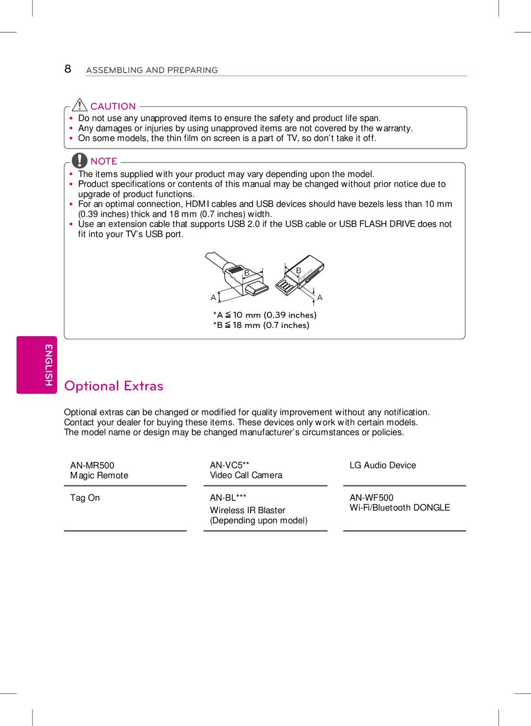 LG Electronics 42LB5800, 47LB5800, 32LB5800 owner manual Optional Extras 