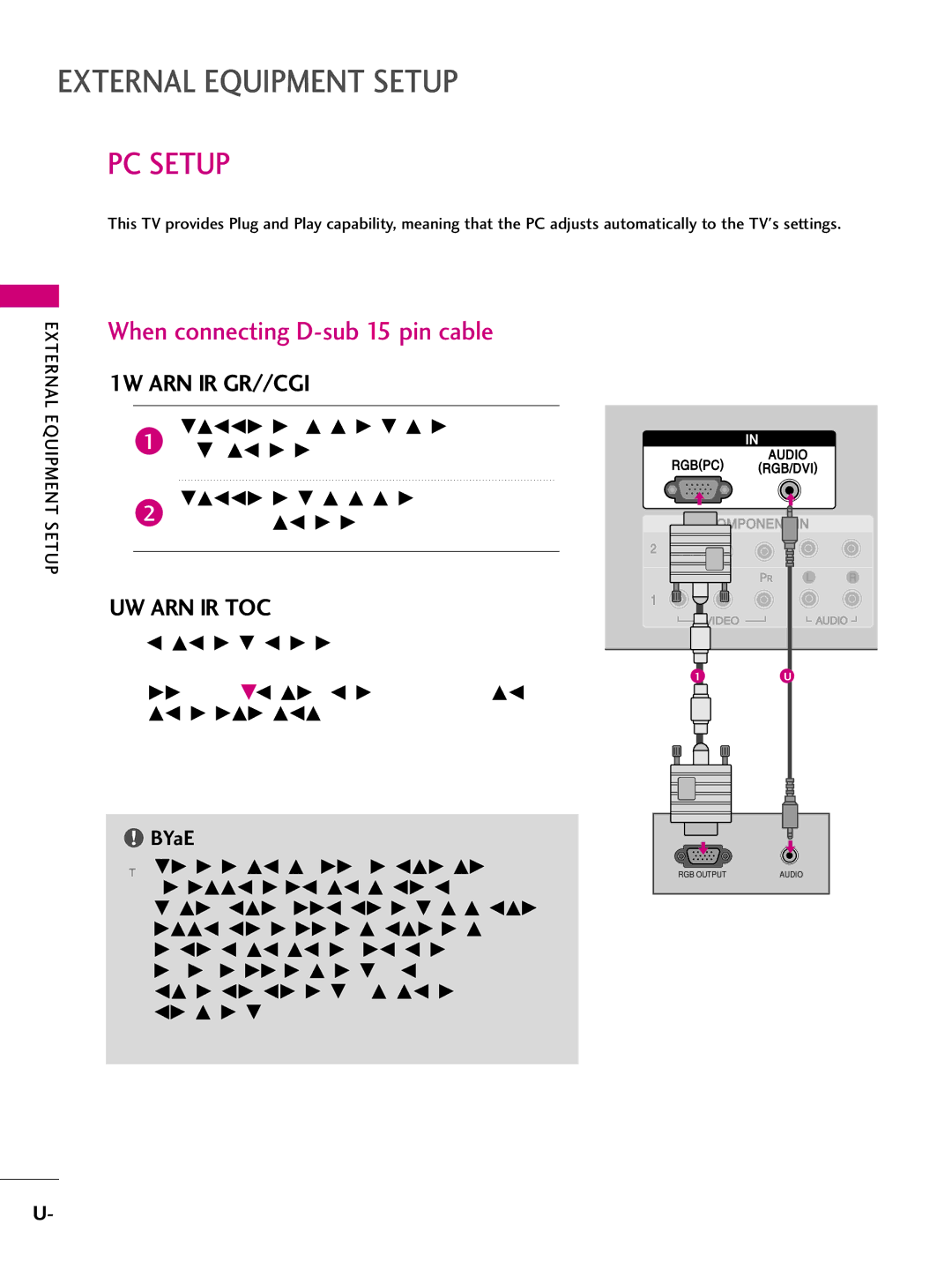 LG Electronics 42LB5D, 47LB5D, 32LB4D, 37LB4D, 42LB4D, 52LB5D owner manual PC Setup, When connecting D-sub 15 pin cable 