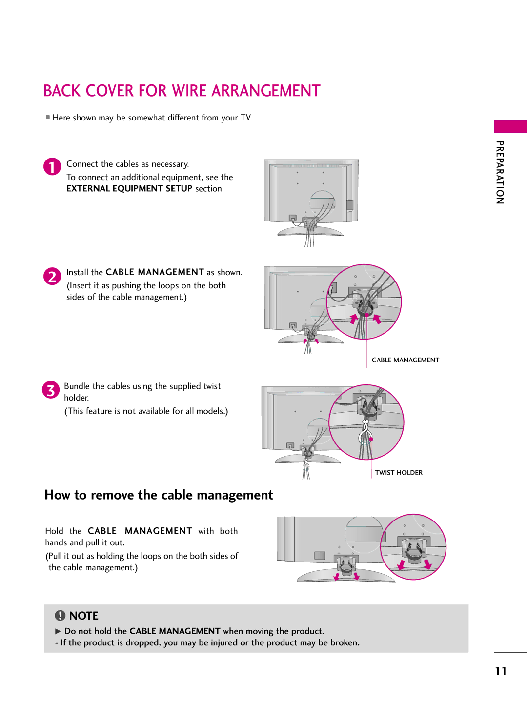 LG Electronics 42LBX, 47LBX, 52LBX Back Cover for Wire Arrangement, Insert it as pushing the loops on the both, Holder 