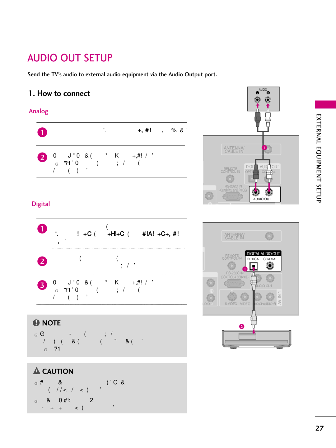 LG Electronics 52LBX, 47LBX, 42LBX owner manual Audio OUT Setup, Set the TV Speaker option Off in the Audio menu 