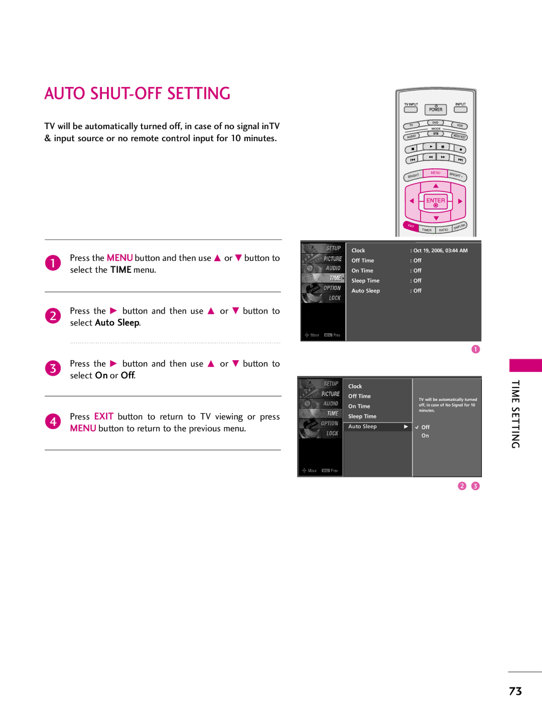 LG Electronics 47LBX, 42LBX, 52LBX owner manual Auto SHUT-OFF Setting 