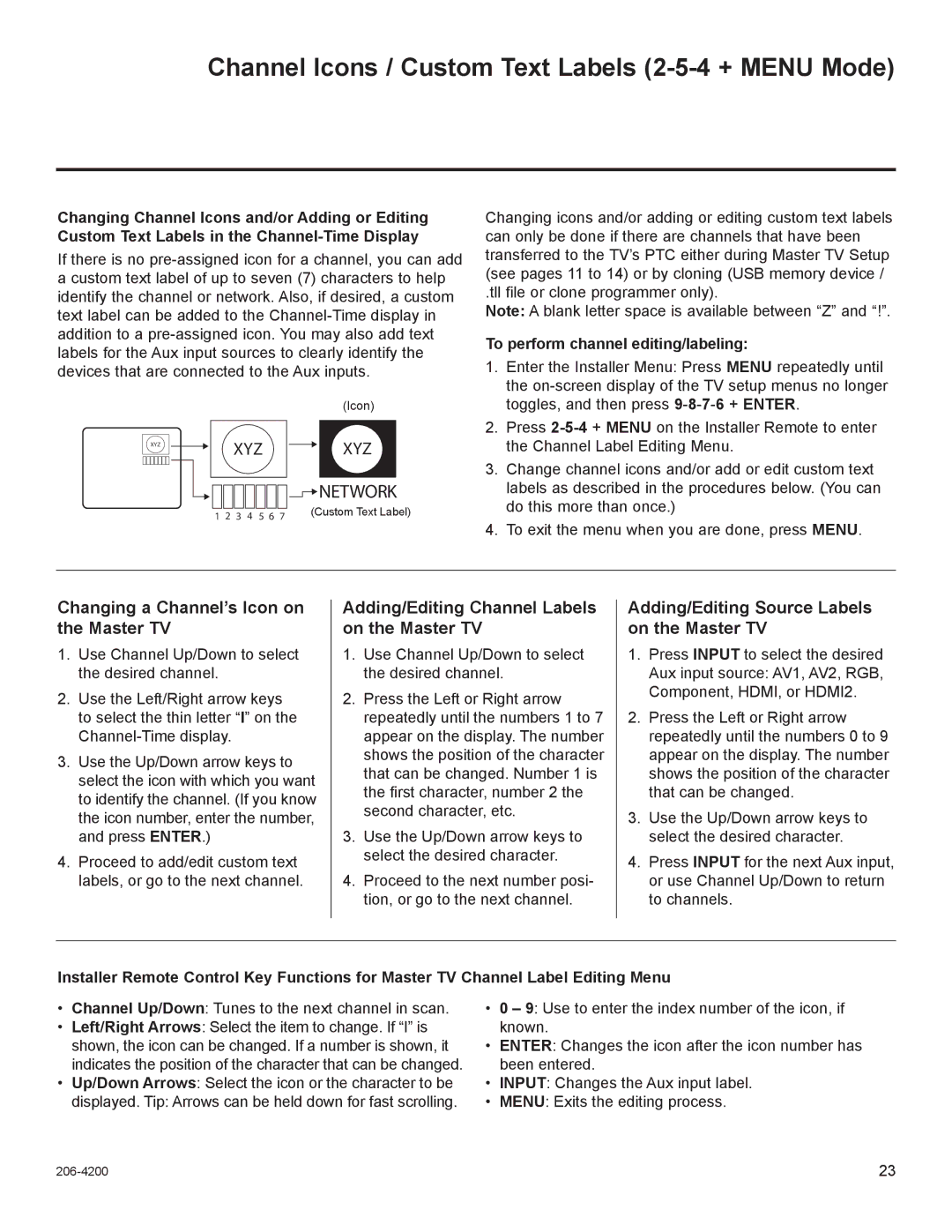 LG Electronics 32LD555H Channel Icons / Custom Text Labels 2-5-4 + Menu Mode, To perform channel editing/labeling 