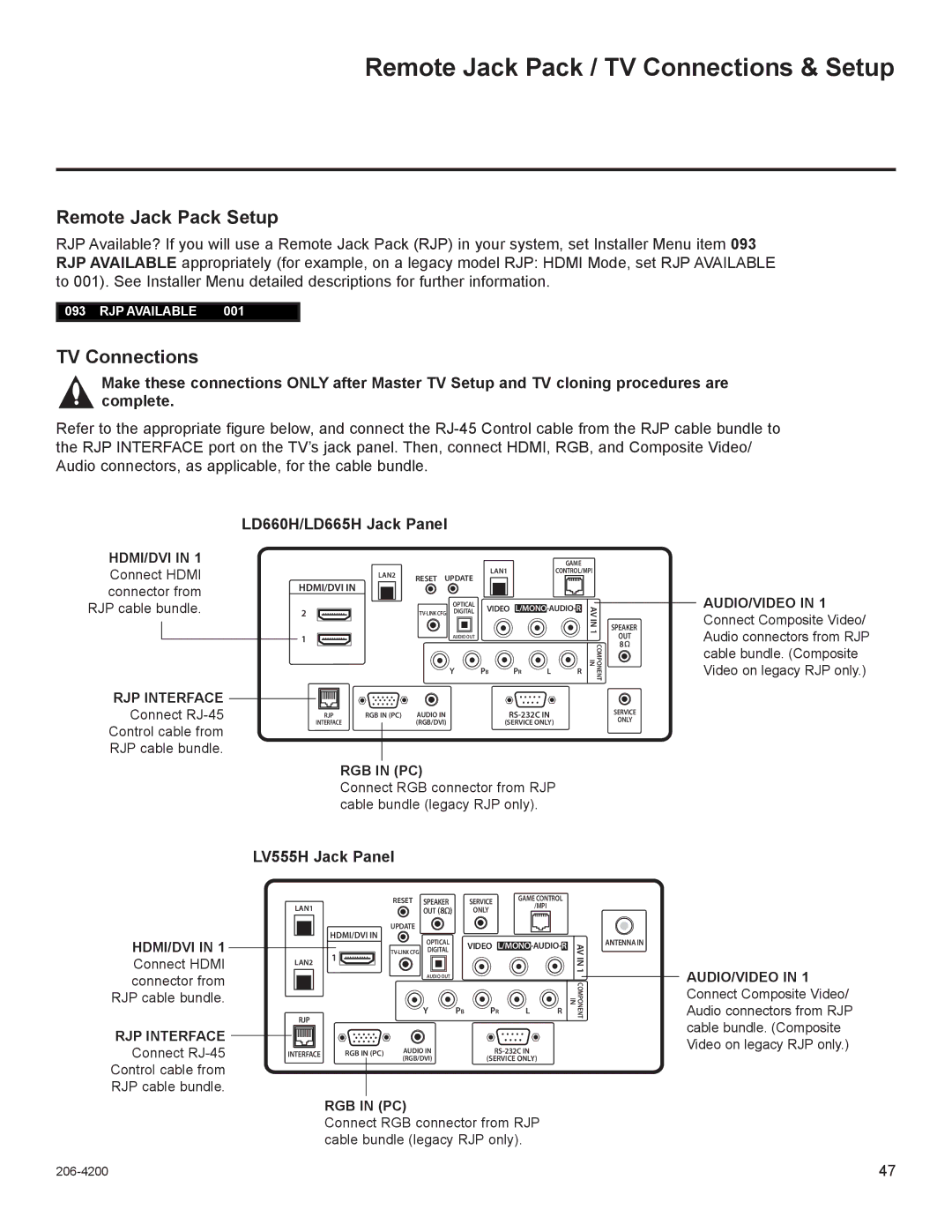 LG Electronics 37LD555H, 47LD555H, 42LD665H, 37LD665H Remote Jack Pack / TV Connections & Setup, Remote Jack Pack Setup 