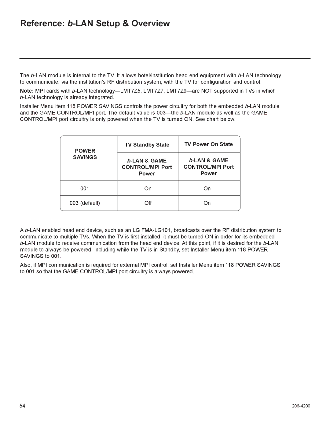 LG Electronics 47LD555H Reference b-LAN Setup & Overview, TV Standby State TV Power On State, LAN & Game CONTROL/MPI Port 