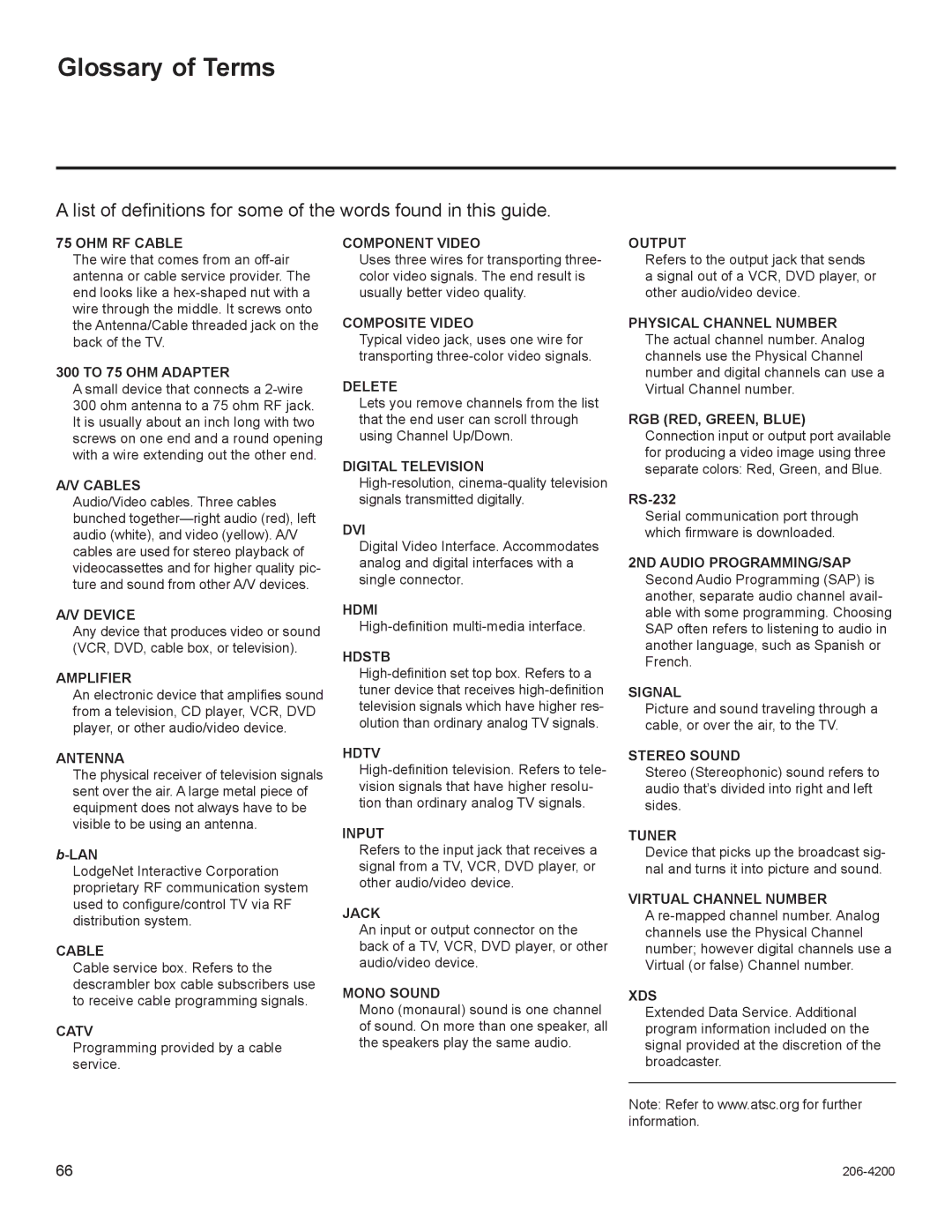 LG Electronics 37LD665H, 47LD555H, 42LD665H, 37LD555H, 32LD665H, 32LD555H, 32LD660H, 42LD555H, 55LD555H Glossary of Terms 