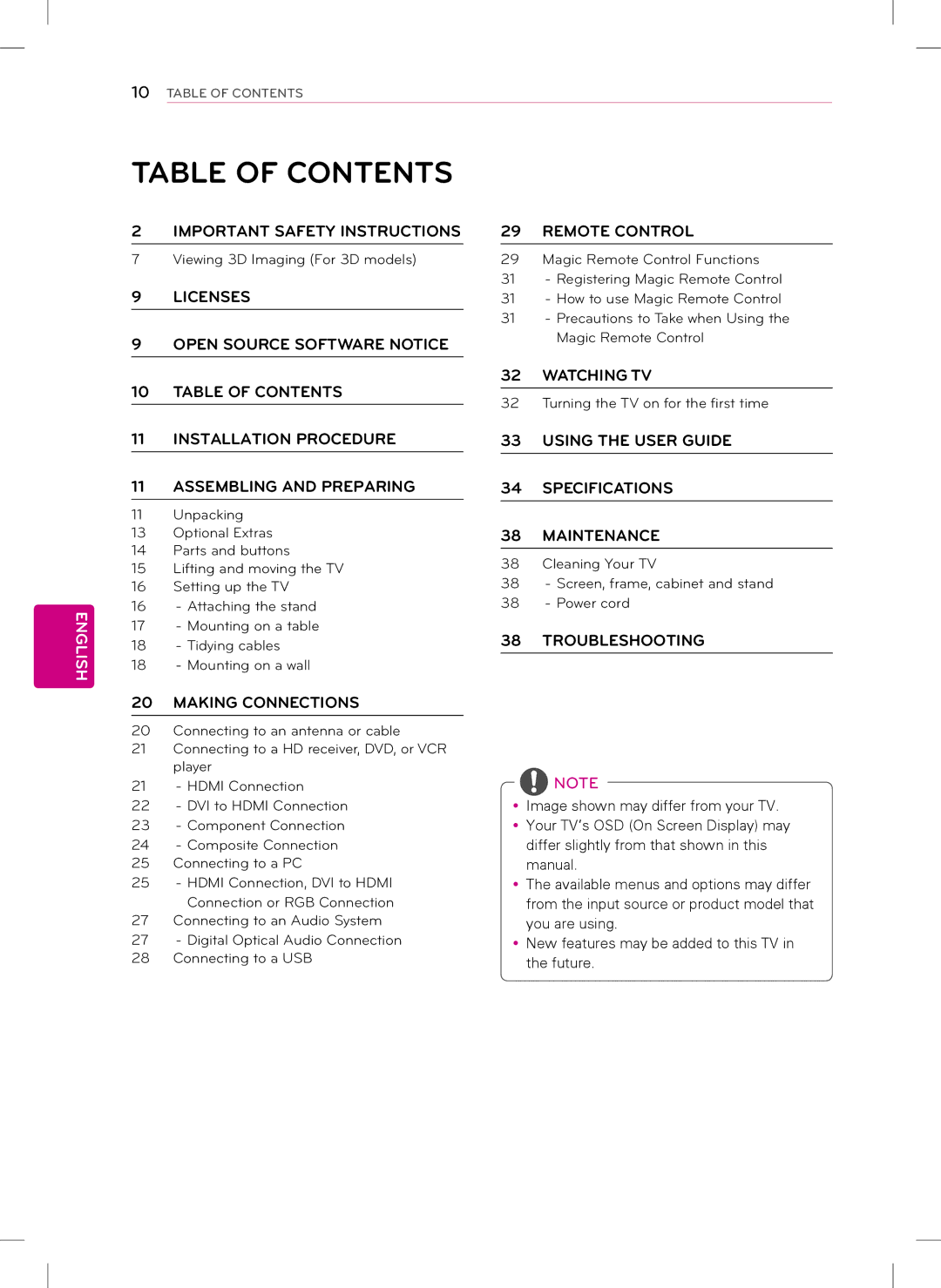 LG Electronics 47LS5700, 42LS5700 owner manual Table of Contents 