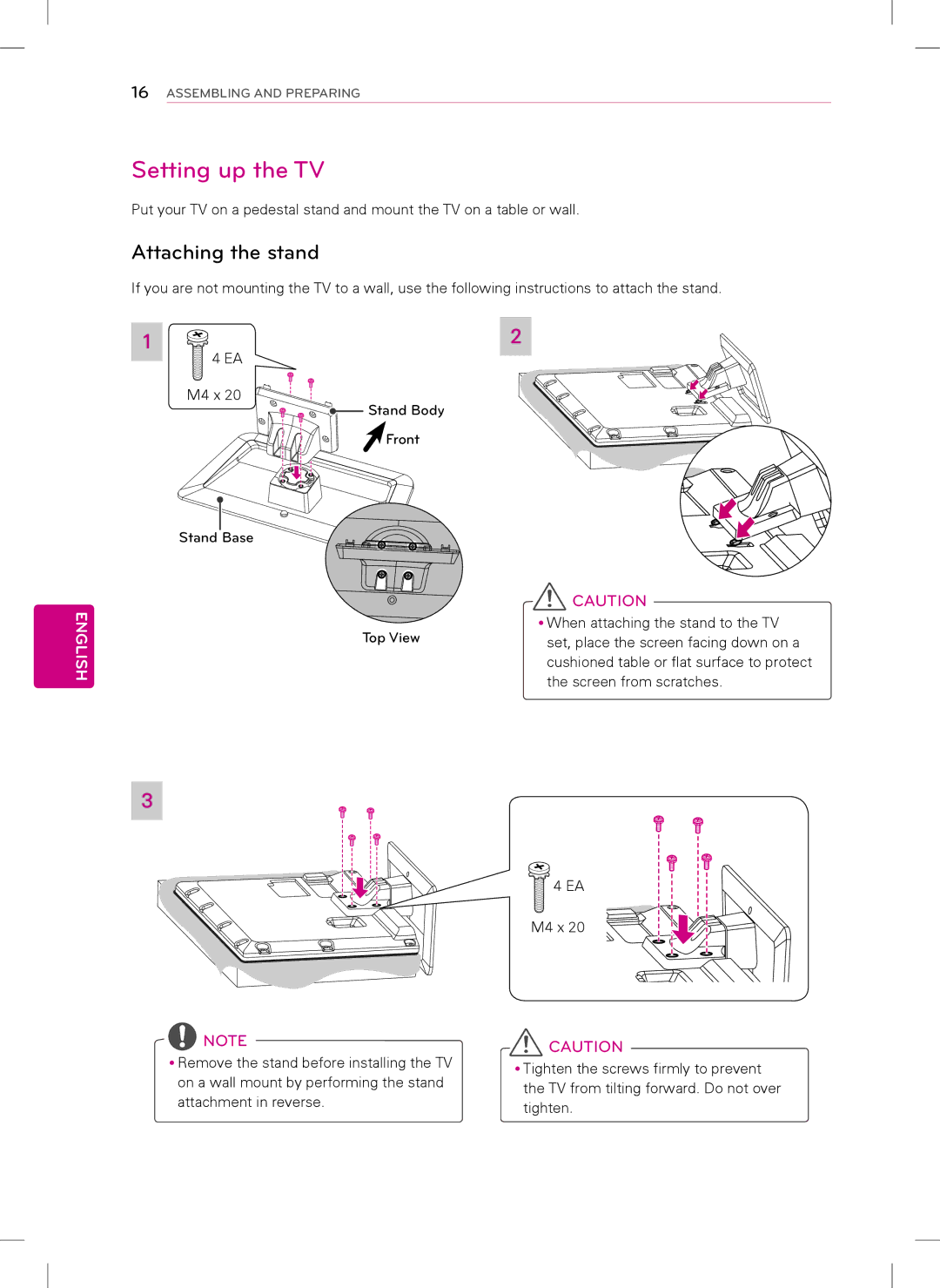 LG Electronics 47LS5700, 42LS5700 owner manual Setting up the TV, Attaching the stand 