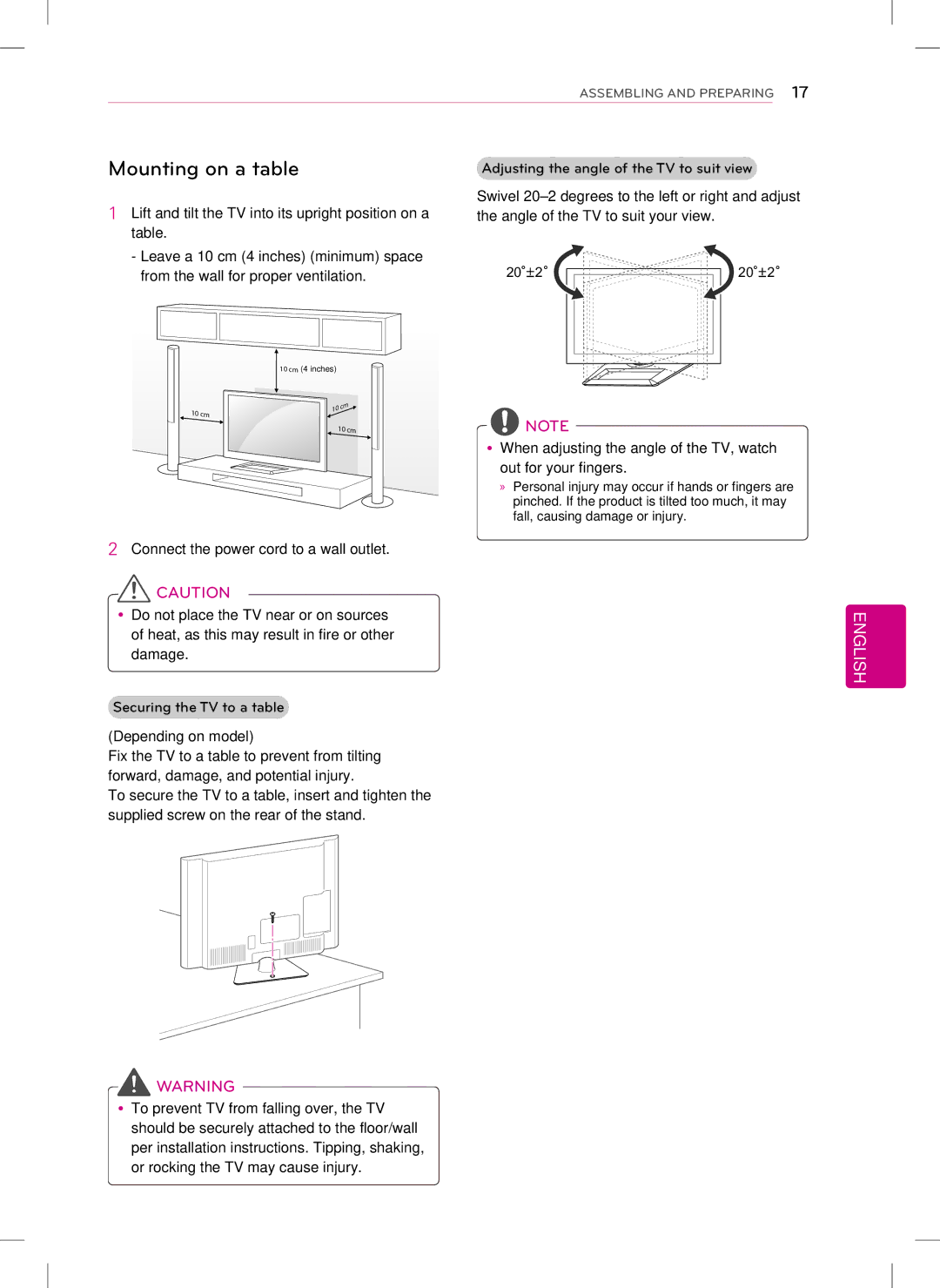 LG Electronics 47LS5700, 42LS5700 owner manual Mounting on a table 