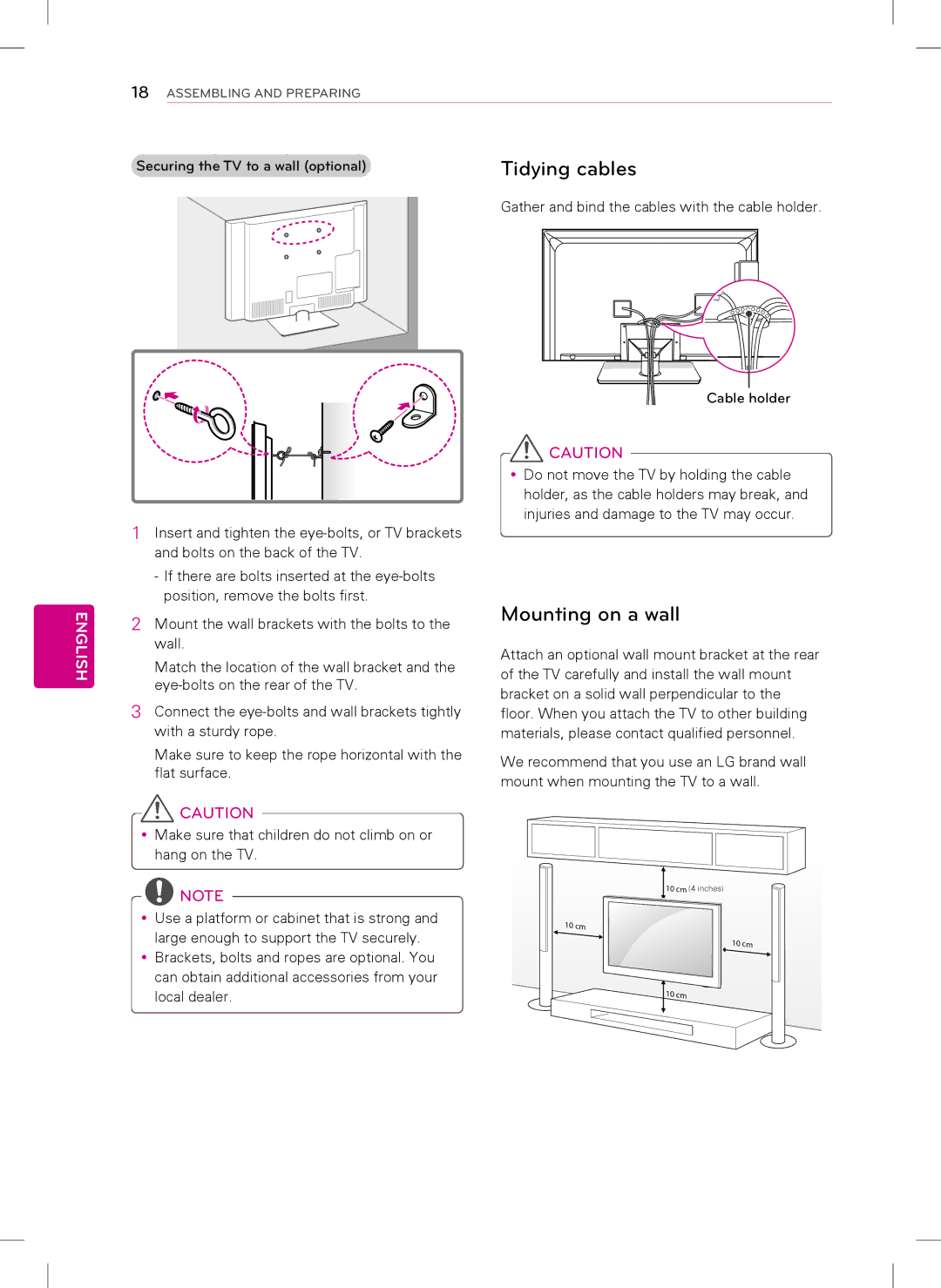 LG Electronics 42LS5700 Tidying cables, Mounting on a wall, Local dealer, Gather and bind the cables with the cable holder 