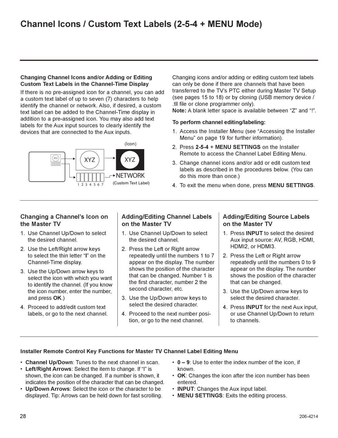 LG Electronics 47LT770H Channel Icons / Custom Text Labels 2-5-4 + Menu Mode, To perform channel editing/labeling 