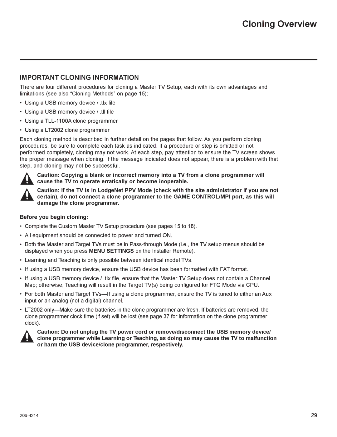 LG Electronics 42LT770H, 47LT770H, 37LT770H, 32LT770H setup guide Cloning Overview, Before you begin cloning 