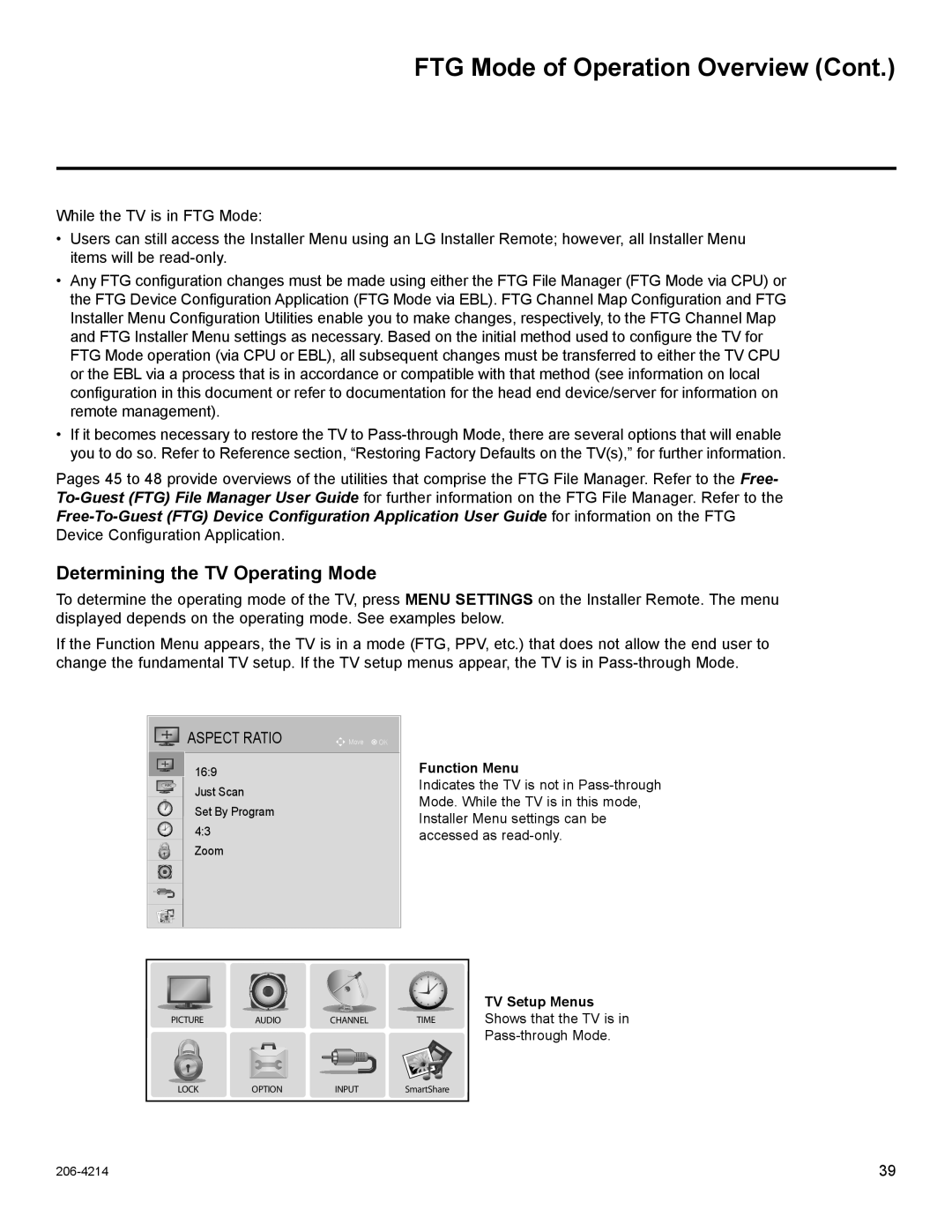 LG Electronics 32LT770H, 47LT770H, 42LT770H, 37LT770H Determining the TV Operating Mode, Function Menu, TV Setup Menus 