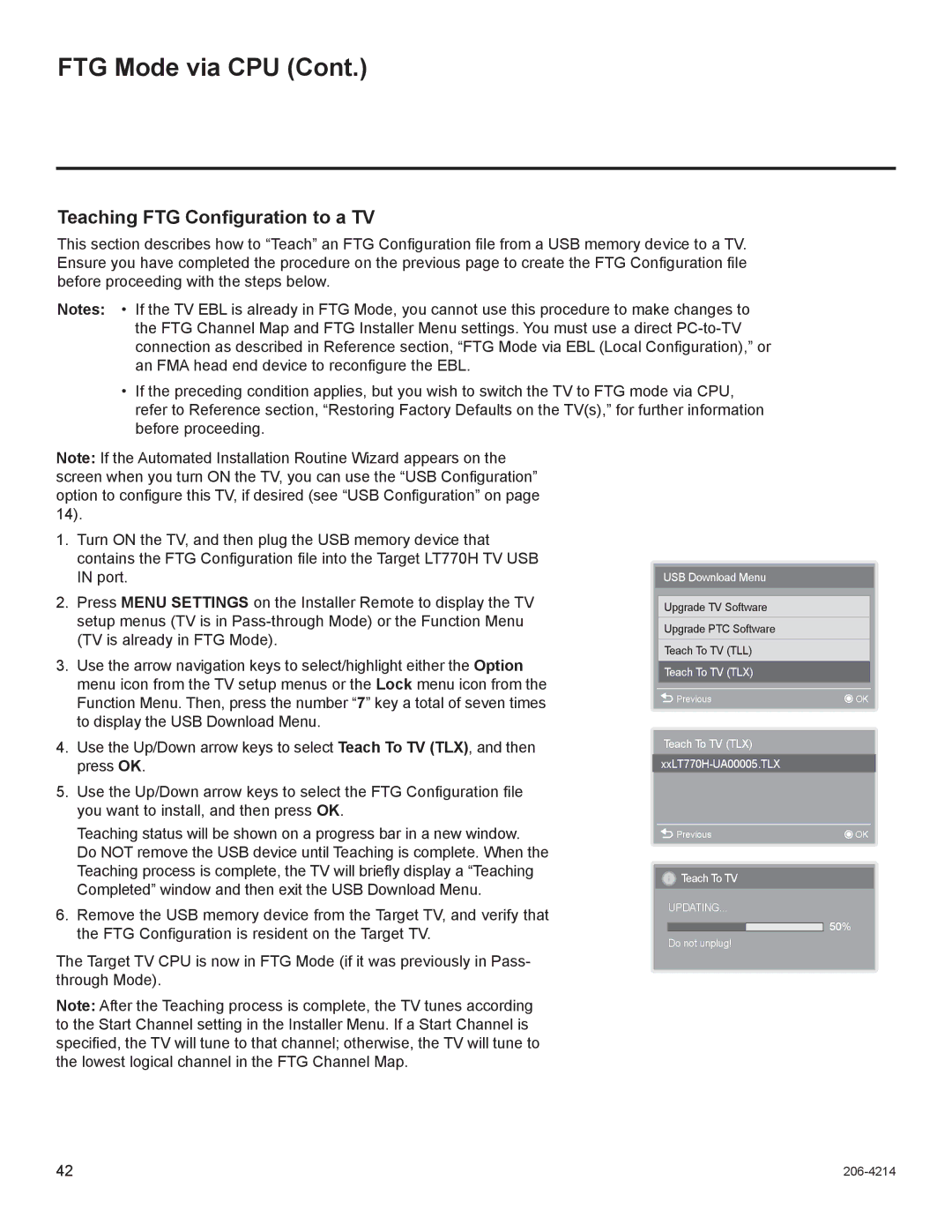 LG Electronics 37LT770H, 47LT770H, 42LT770H, 32LT770H setup guide Teaching FTG Configuration to a TV 