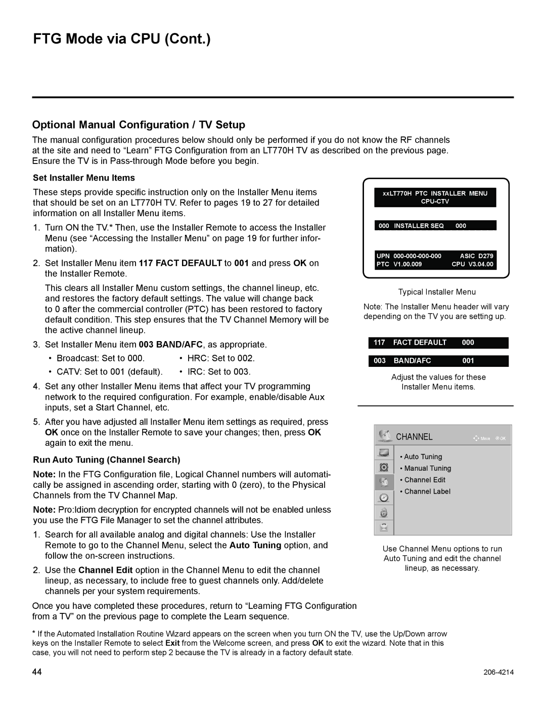 LG Electronics 47LT770H, 42LT770H, 37LT770H Optional Manual Configuration / TV Setup, Run Auto Tuning Channel Search 