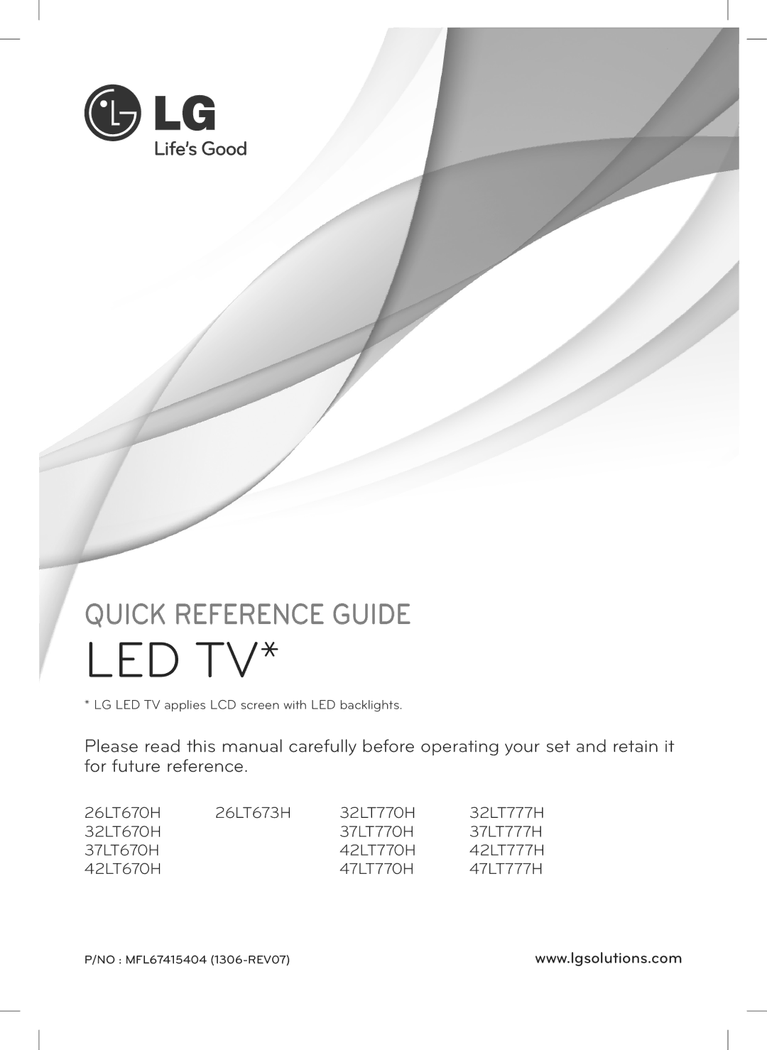 LG Electronics 42LT777H, 47LT777H, 42LT670H, 37LT777H, 37LT670H, 32LT777H, 32LT670H, 26LT670H, 47LT770H, 42LT770H manual Led Tv 