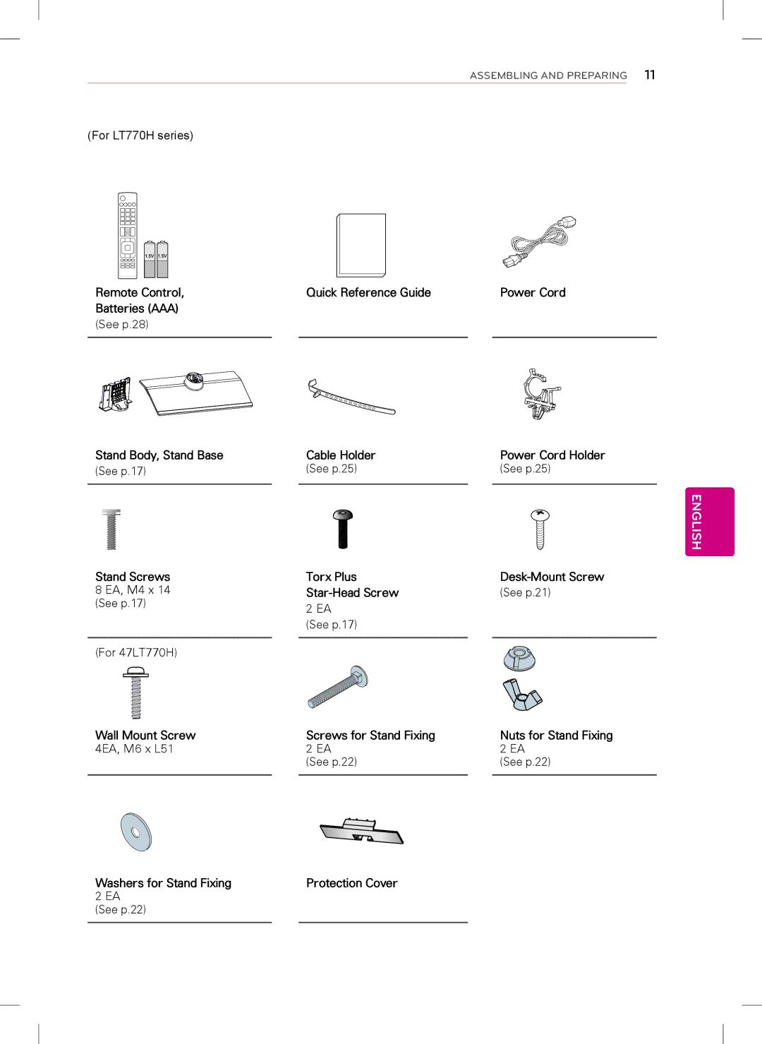 LG Electronics 26LT673H, 47LT777H, 42LT777H, 42LT670H, 37LT777H For LT770H series, For 47LT770H, See p.25, EA See p.22 