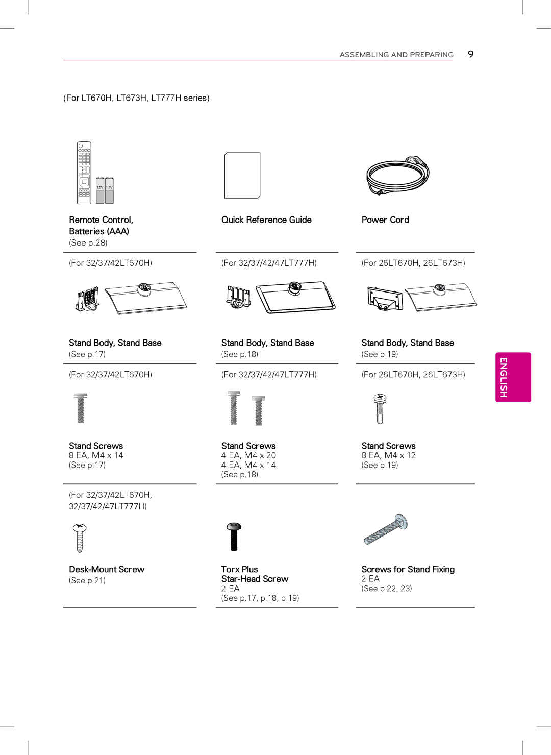 LG Electronics 42LT770H, 47LT777H, 42LT777H, 42LT670H, 37LT777H, 37LT670H, 32LT777H, 32LT670H For LT670H, LT673H, LT777H series 