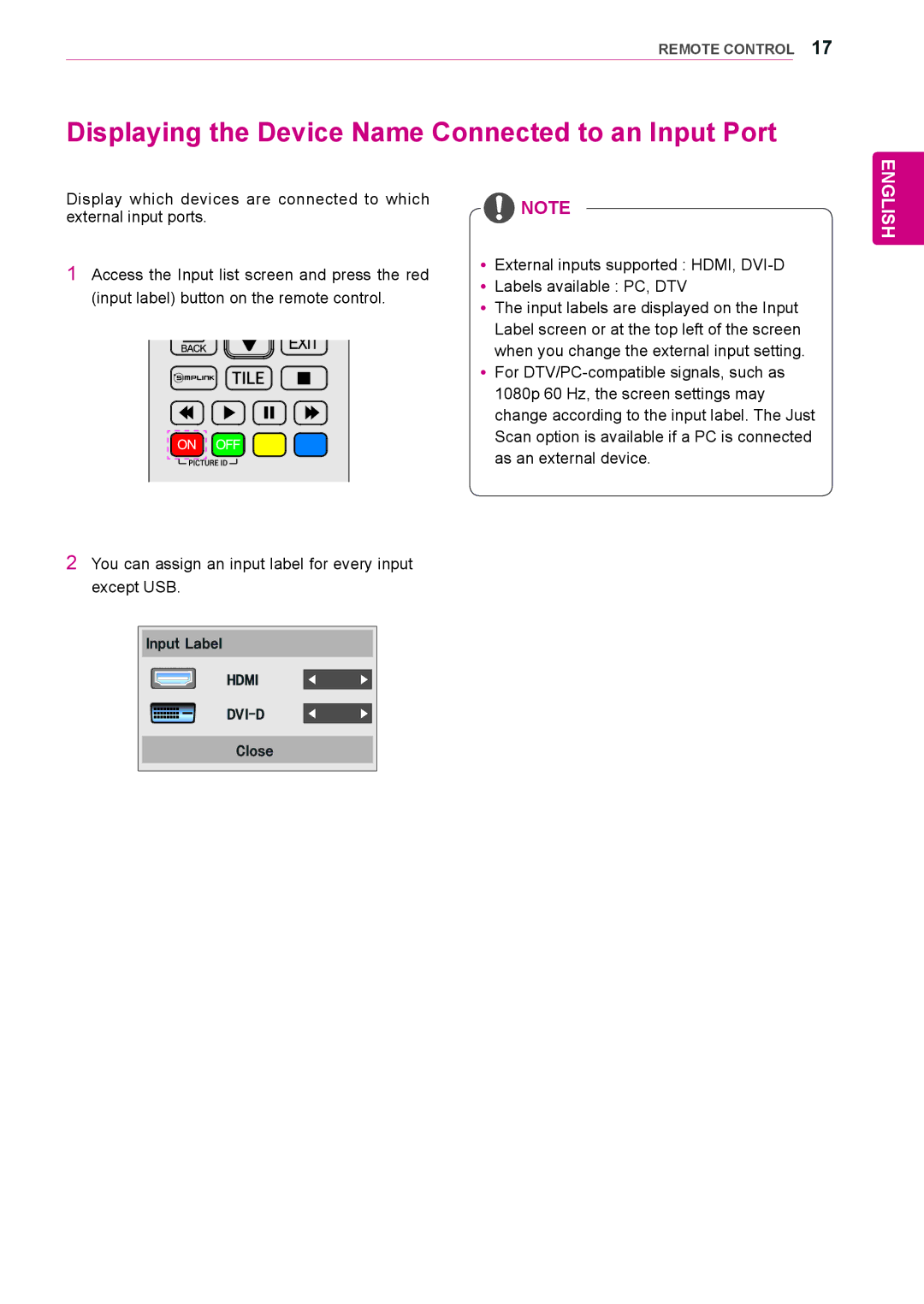 LG Electronics 55LV35A, 47LV35A owner manual Displaying the Device Name Connected to an Input Port 