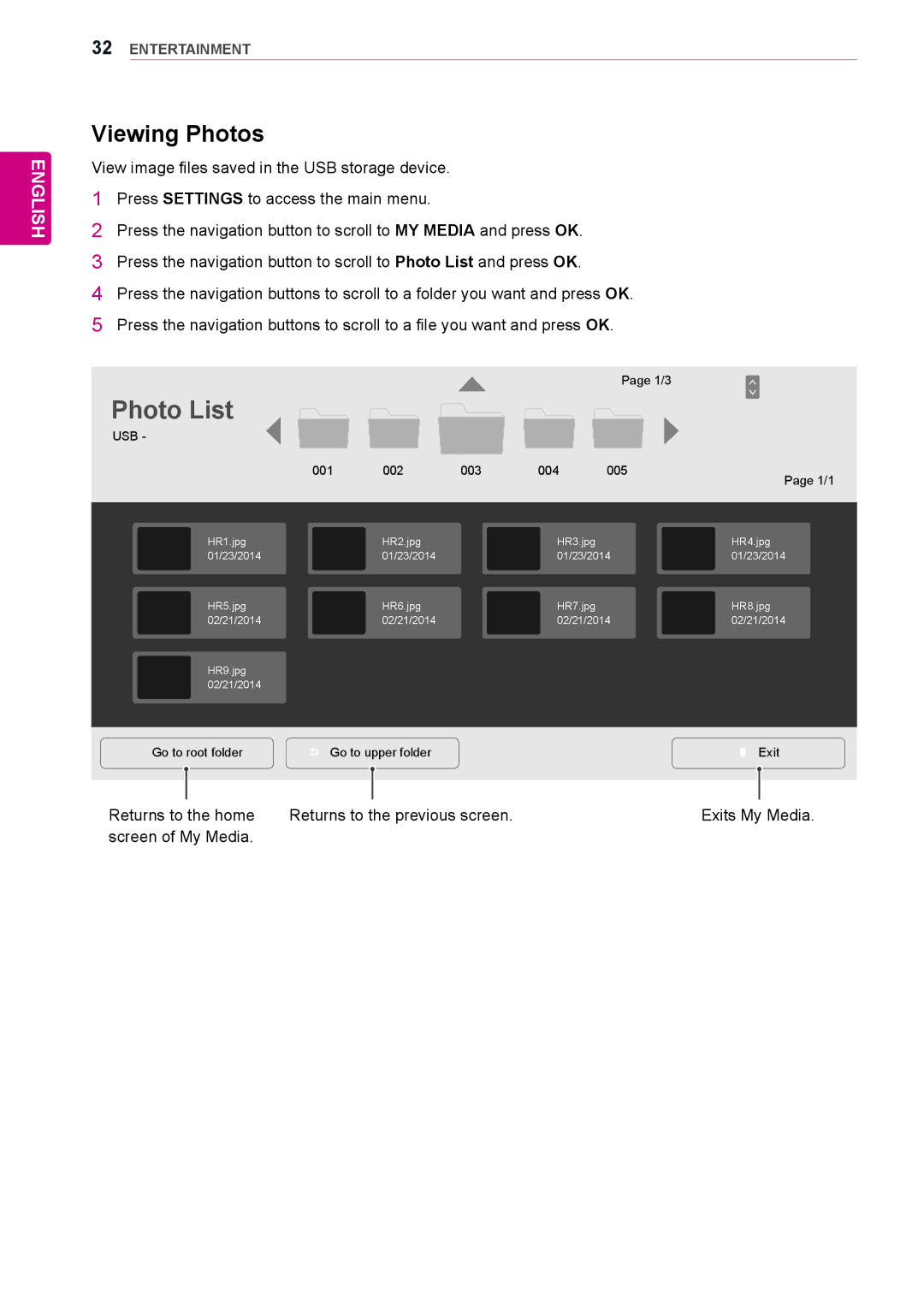 LG Electronics 47LV35A, 55LV35A owner manual Photo List, Viewing Photos 