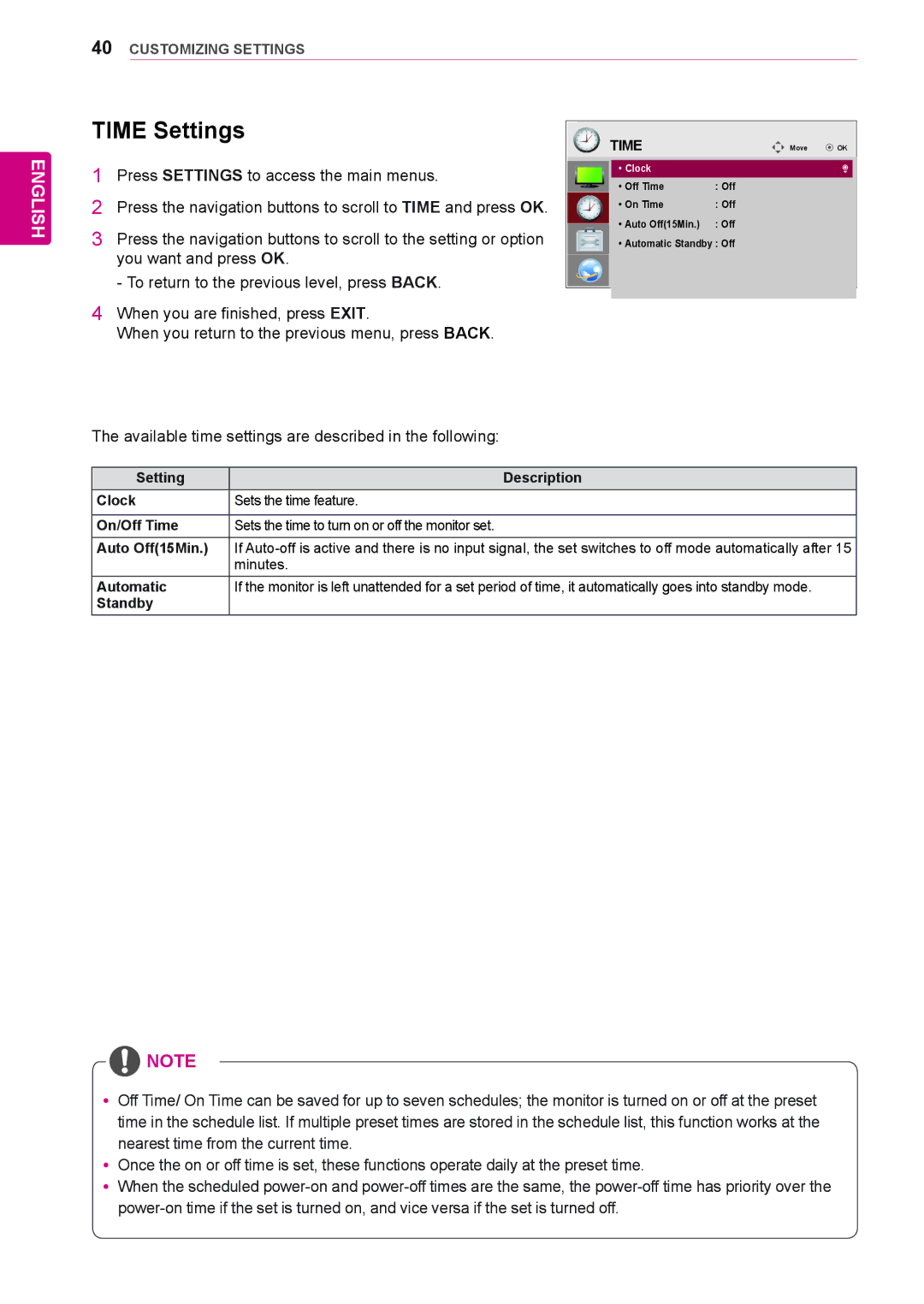 LG Electronics 47LV35A, 55LV35A owner manual Time Settings, Minutes 