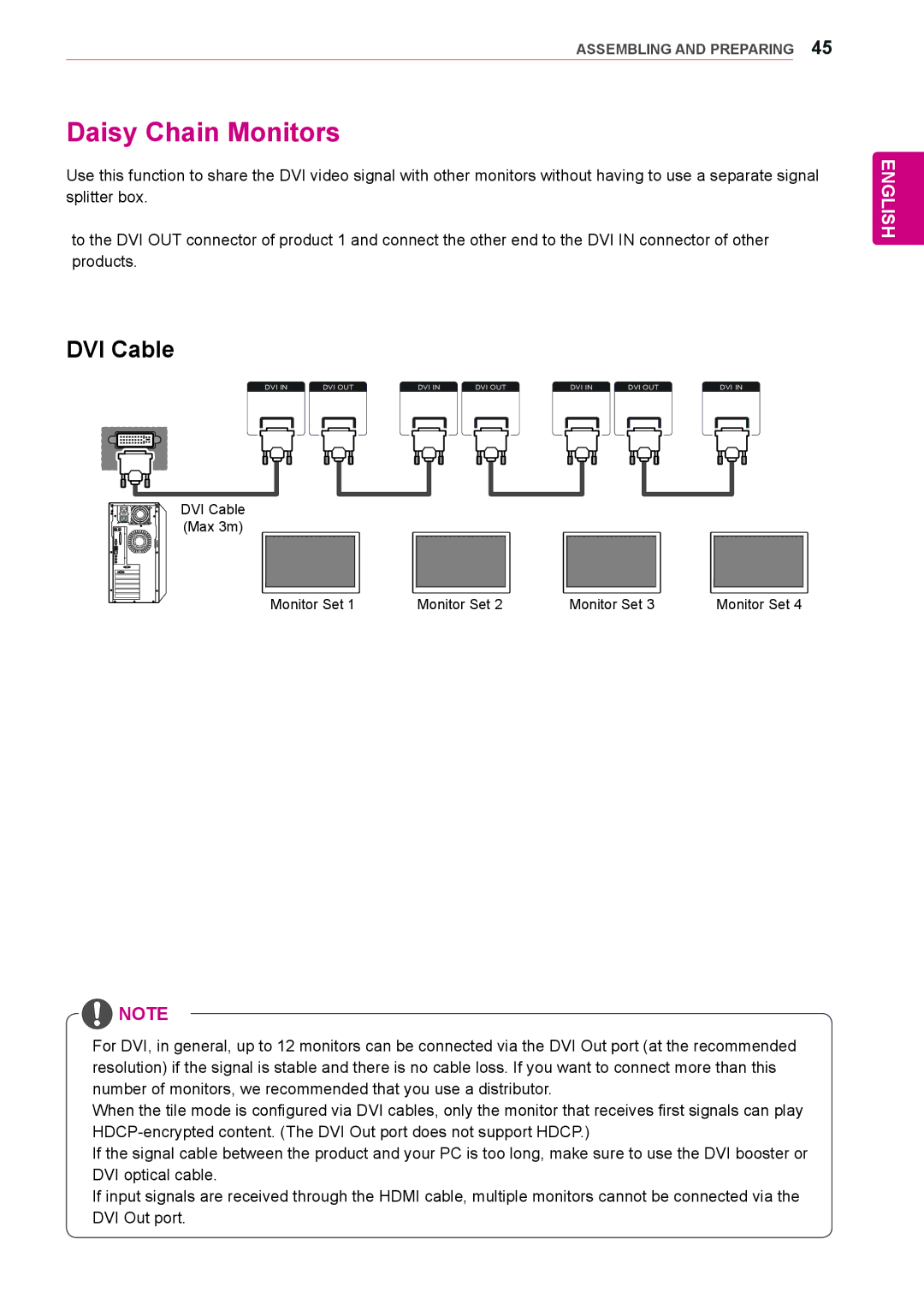 LG Electronics 55LV35A, 47LV35A owner manual Daisy Chain Monitors, DVI Cable 