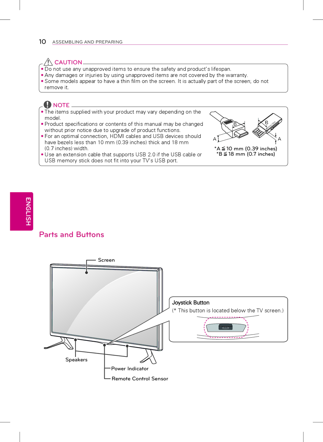 LG Electronics 42LY340C, 47LY340C, 32LY340C, 55LY340C owner manual Parts and Buttons, Joystick Button 