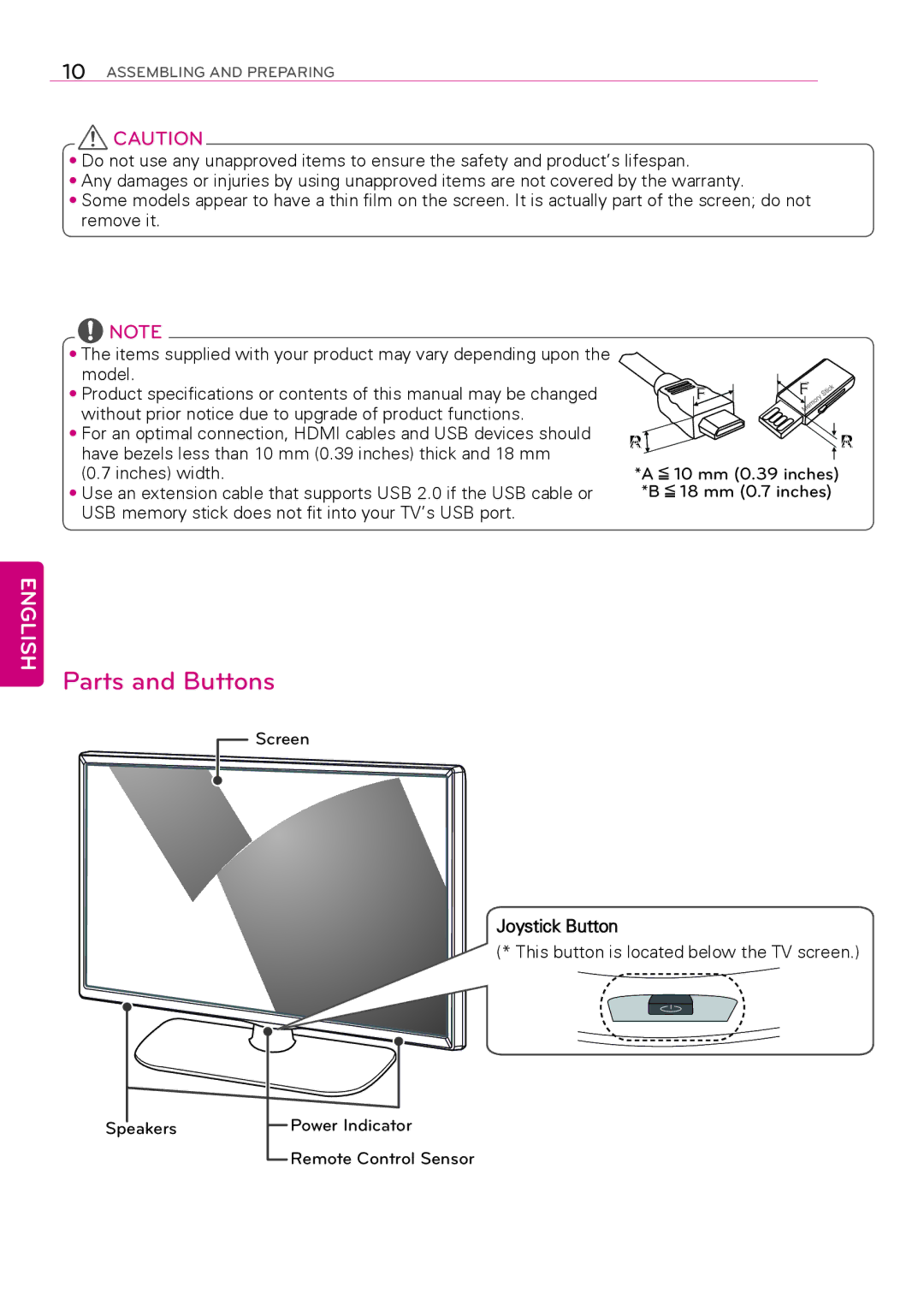 LG Electronics 39LY560H, 47LY560H, 32LY560H, 42LY560H, 55LY570H, 47LY570H, 42LY570H, 39LY570H Parts and Buttons, Joystick Button 