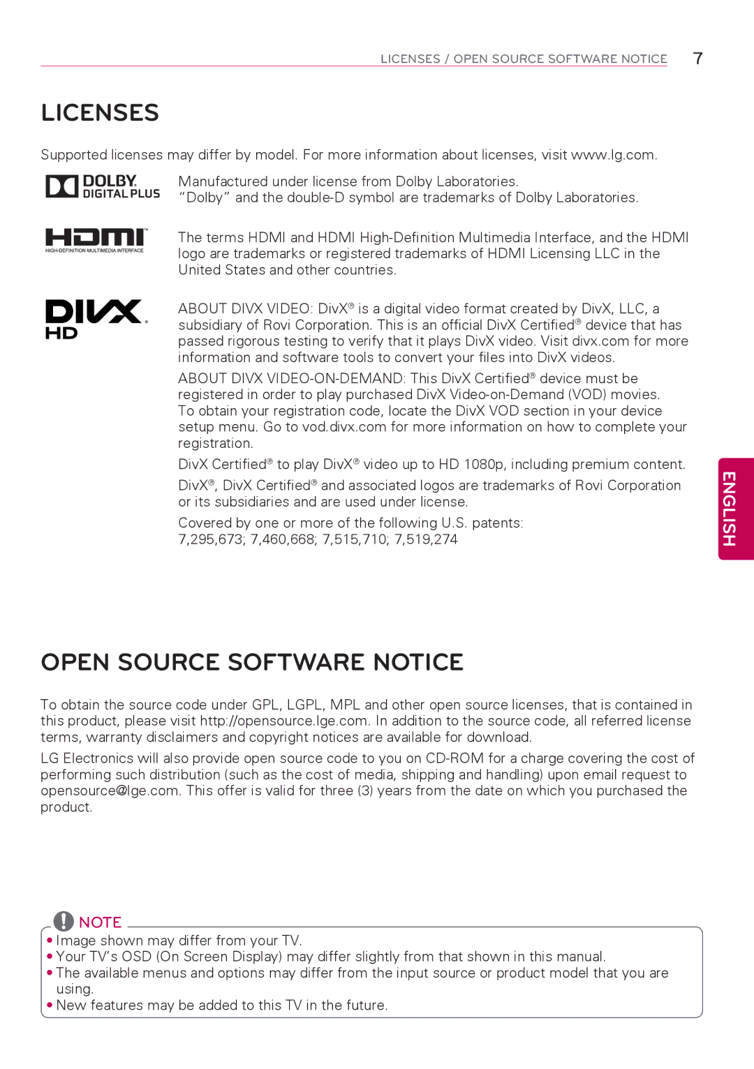 LG Electronics 39LY570H, 47LY560H, 39LY560H, 32LY560H, 42LY560H, 55LY570H, 47LY570H Licenses, Open Source Software Notice 