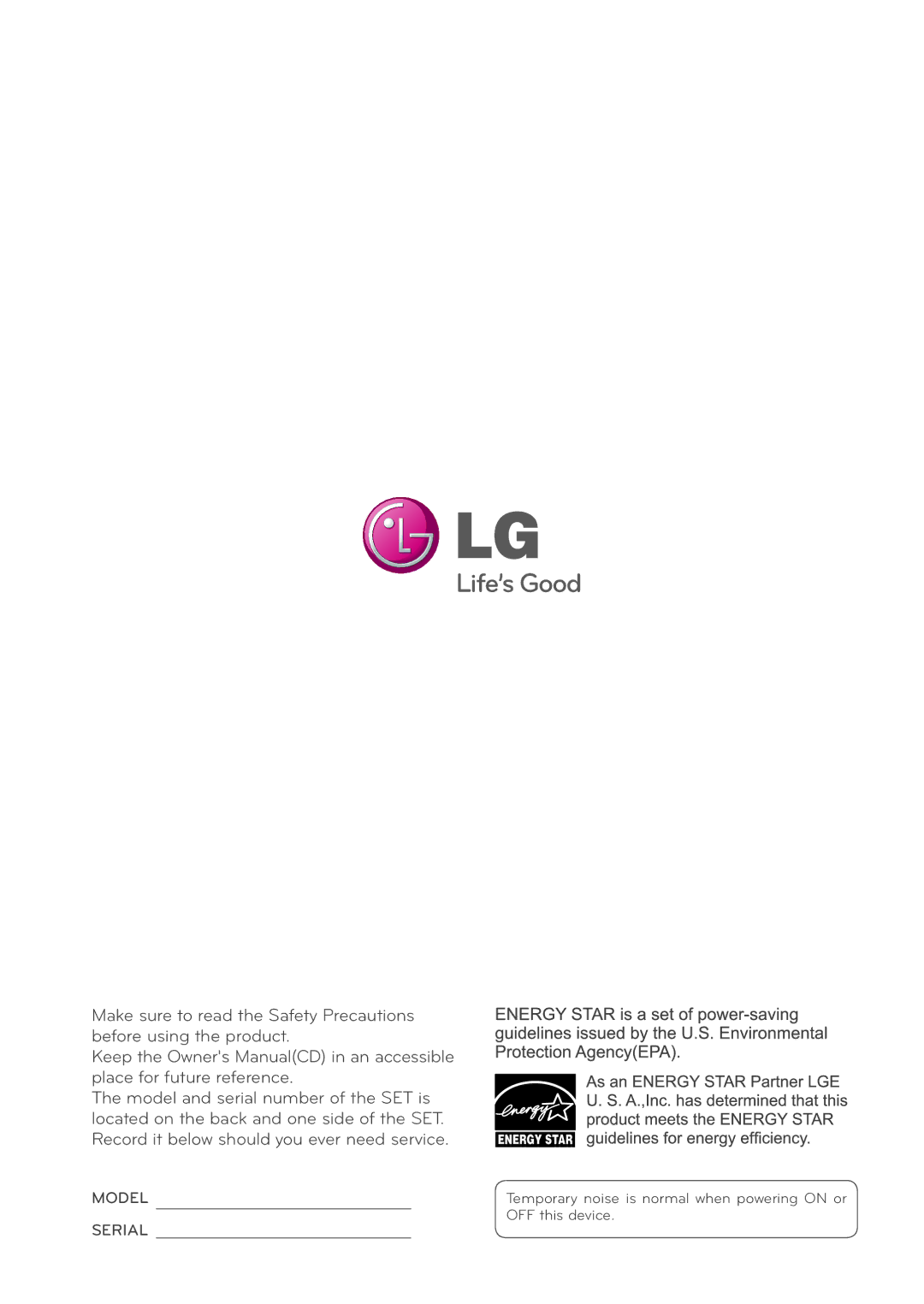 LG Electronics 47VL10 owner manual Model 