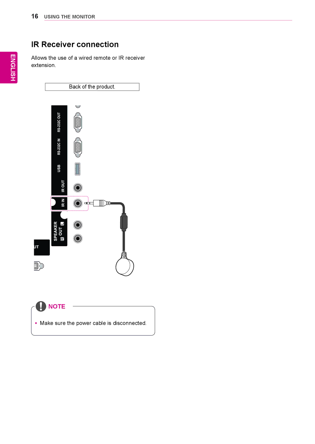 LG Electronics 42WL10MS, 47WL10MS owner manual IR Receiver connection 