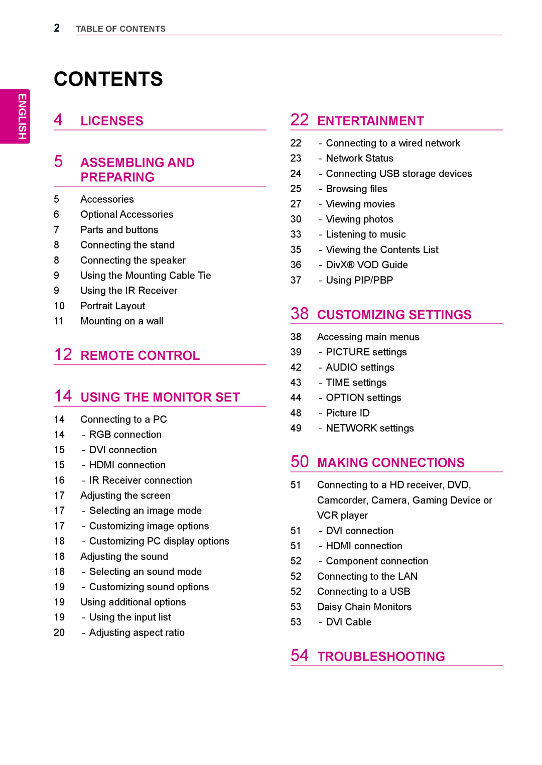 LG Electronics 42WL10MS, 47WL10MS owner manual Contents 