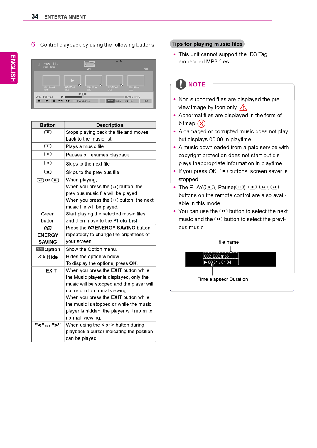 LG Electronics 42WL10MS, 47WL10MS owner manual Control playback by using the following buttons, Music List 