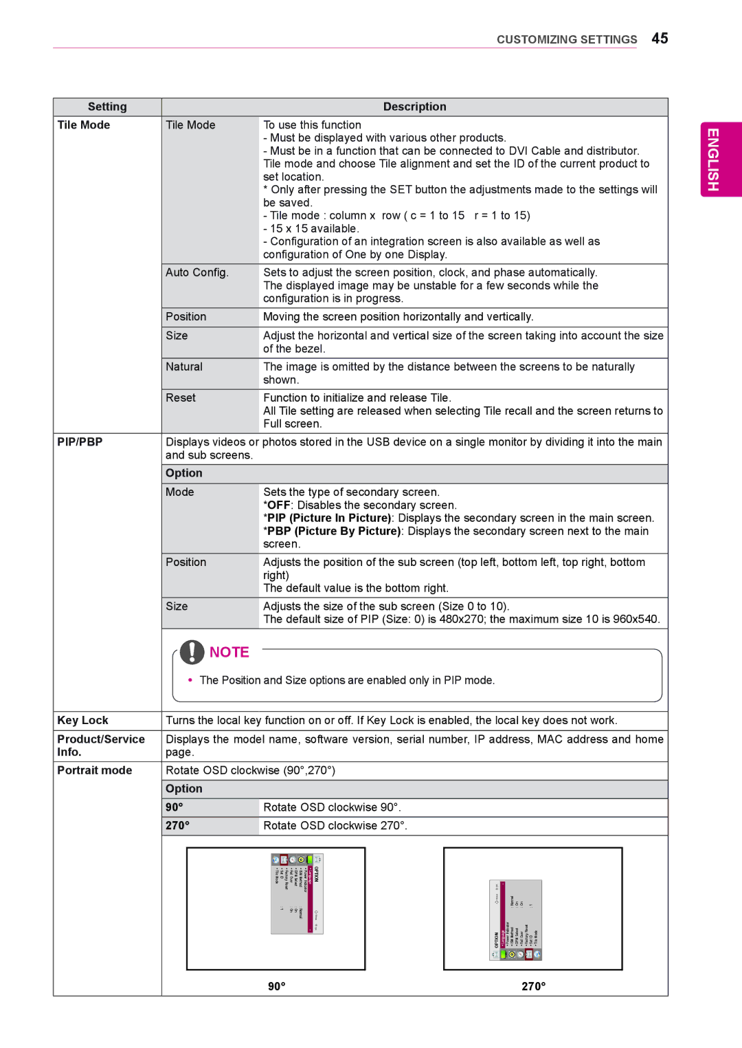 LG Electronics 47WL10MS, 42WL10MS owner manual Setting Description Tile Mode To use this function, 270 