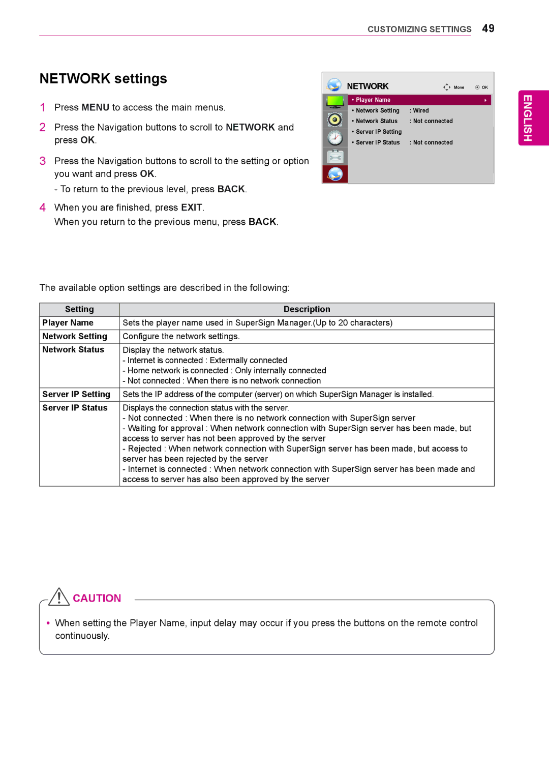 LG Electronics 47WL10MS, 42WL10MS owner manual Network settings 