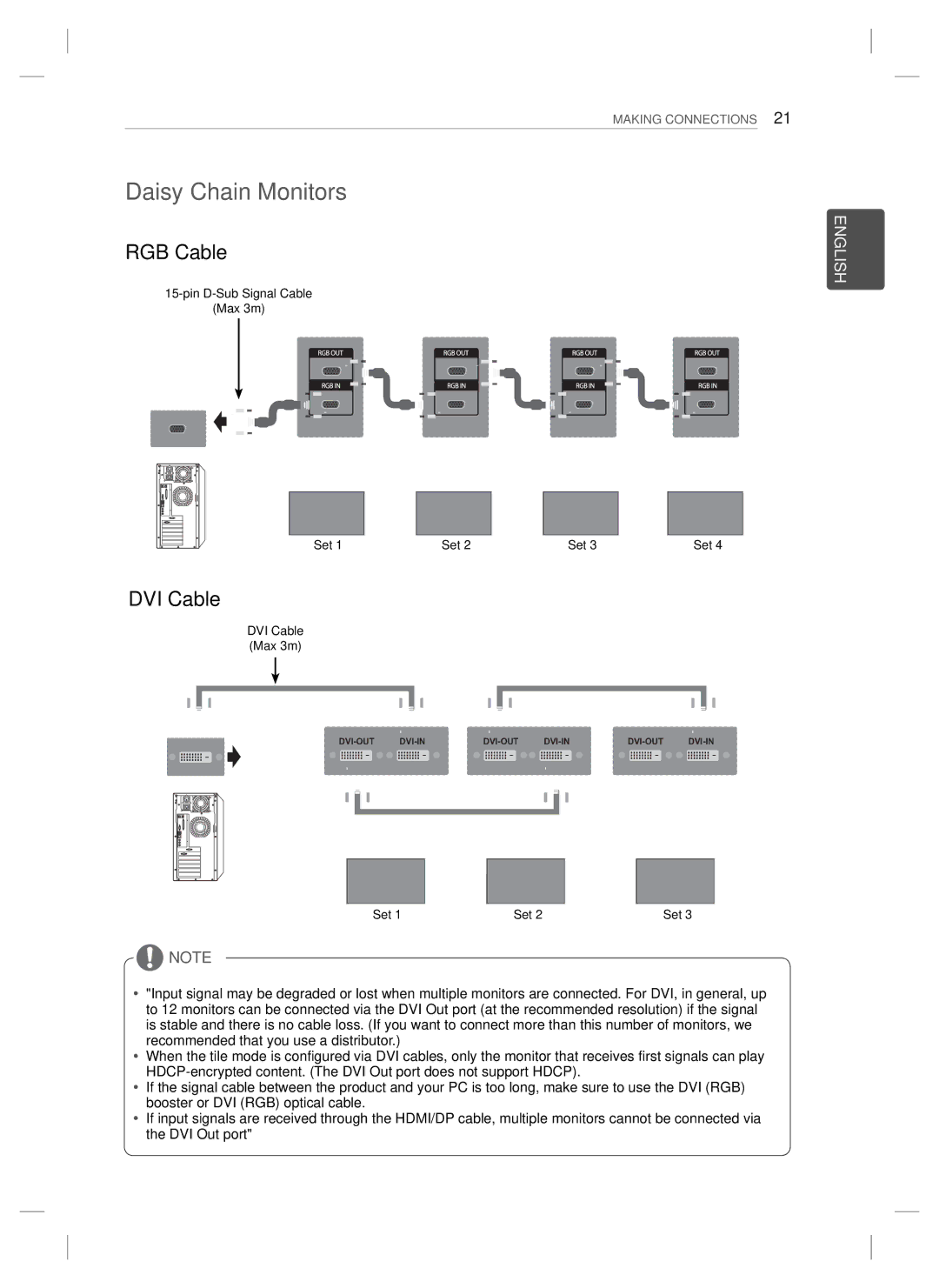 LG Electronics 47WV30-BAAL, 47WV30BS, 47WV30MS, 47WV30BR setup guide Daisy Chain Monitors, DVI Cable 