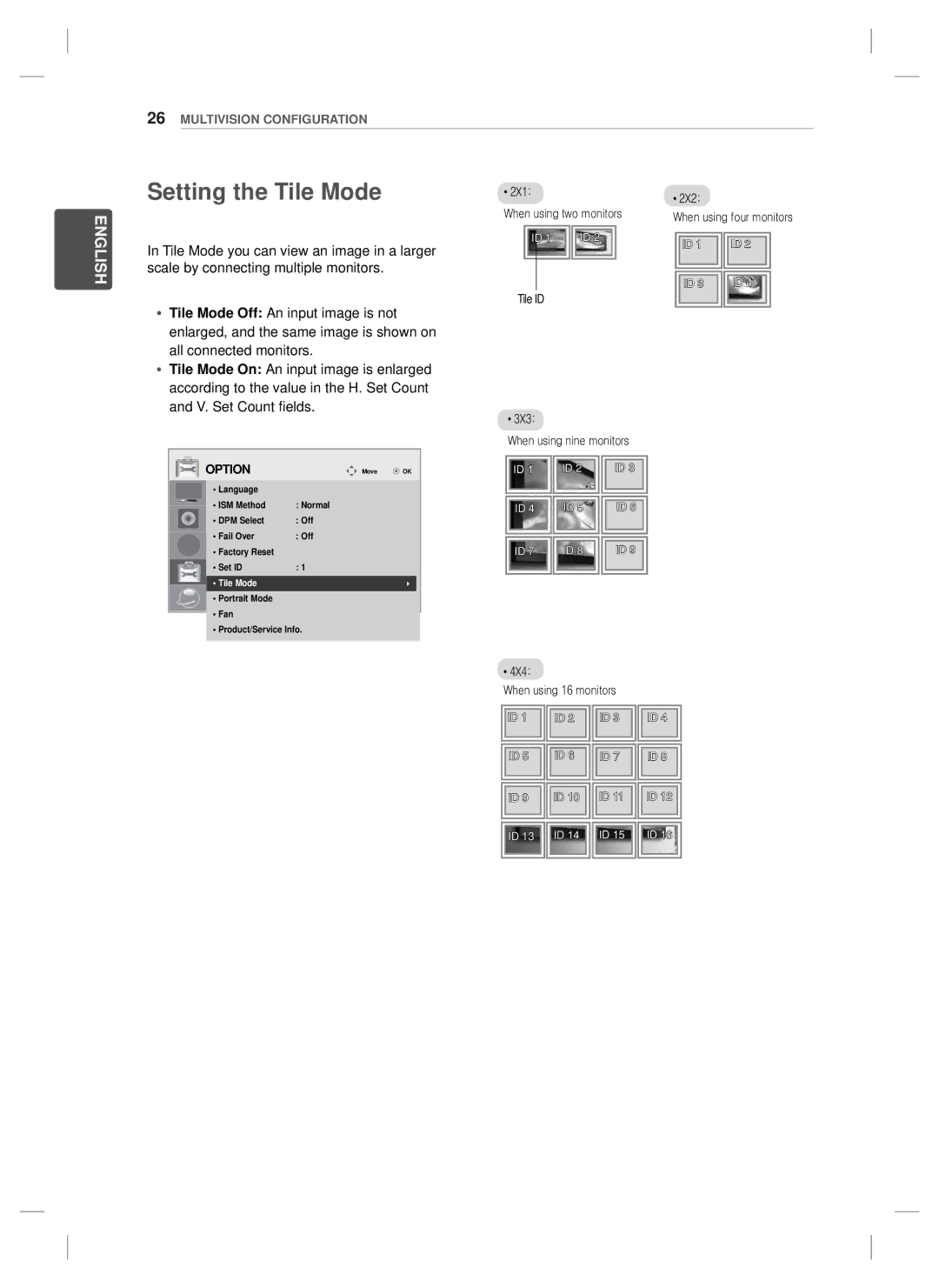 LG Electronics 47WV30-BAAL, 47WV30BS, 47WV30MS, 47WV30BR setup guide Setting the Tile Mode 