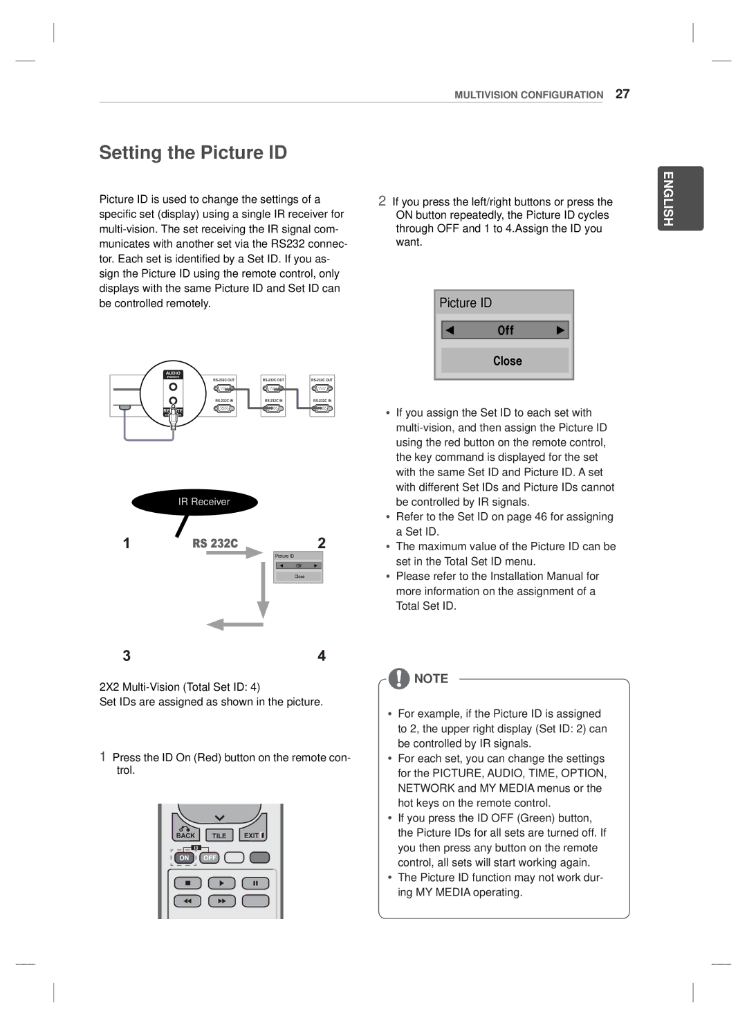 LG Electronics 47WV30BR, 47WV30BS, 47WV30MS, 47WV30-BAAL setup guide Setting the Picture ID 