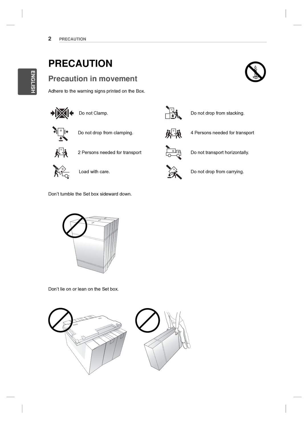 LG Electronics 47WV30BR, 47WV30BS, 47WV30MS, 47WV30-BAAL setup guide Precaution in movement 