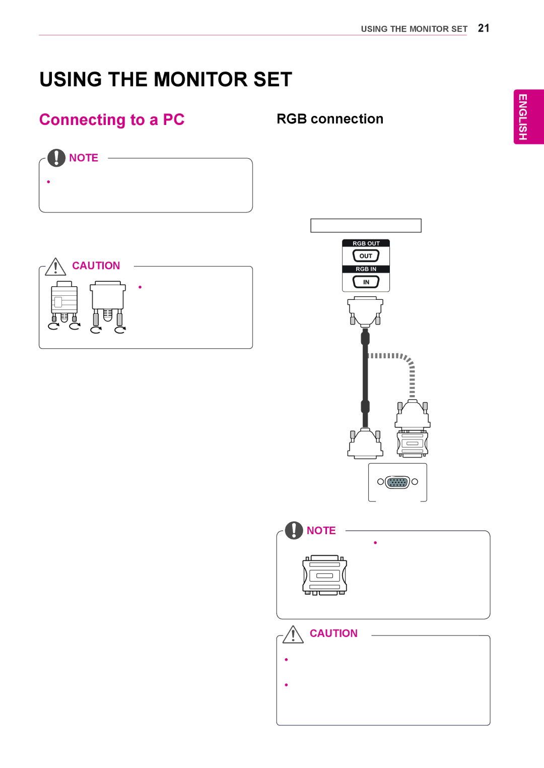 LG Electronics 47WV30MS, 47WV30BS, 47WV30-BAAL, 47WV30BR Using the Monitor SET, Connecting to a PC, RGB connection 