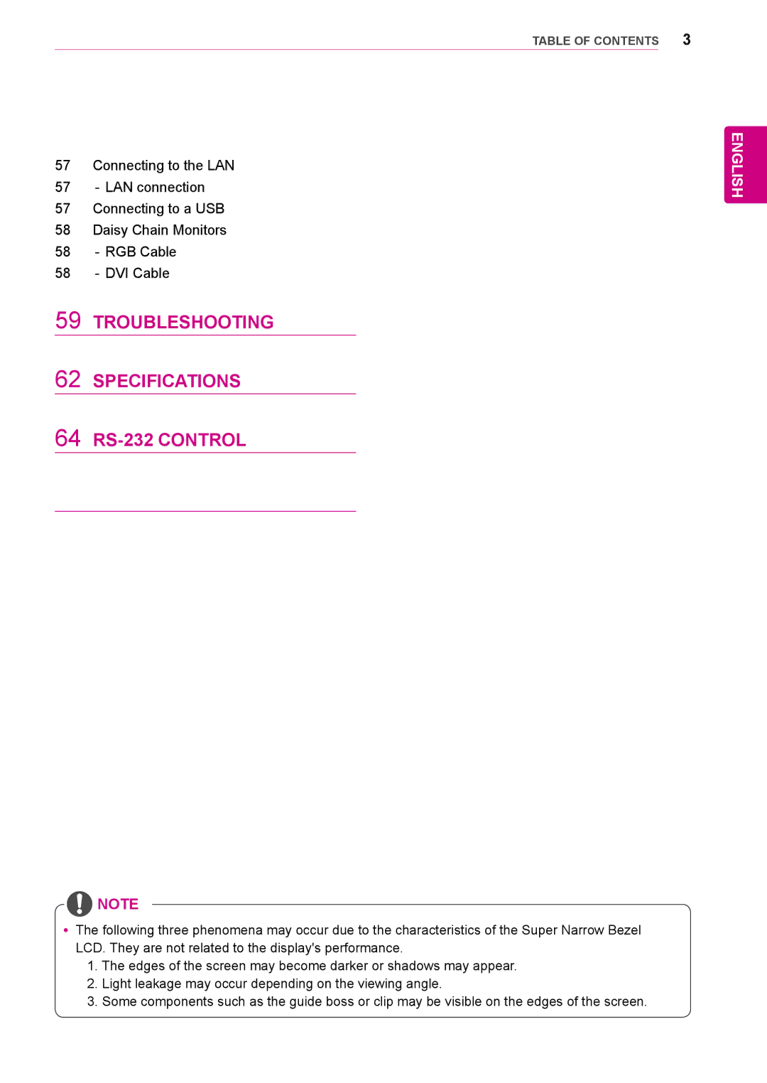 LG Electronics 47WV30BR, 47WV30BS, 47WV30MS, 47WV30-BAAL, 47WV30-BAAM Troubleshooting Specifications 64 RS-232 Control 