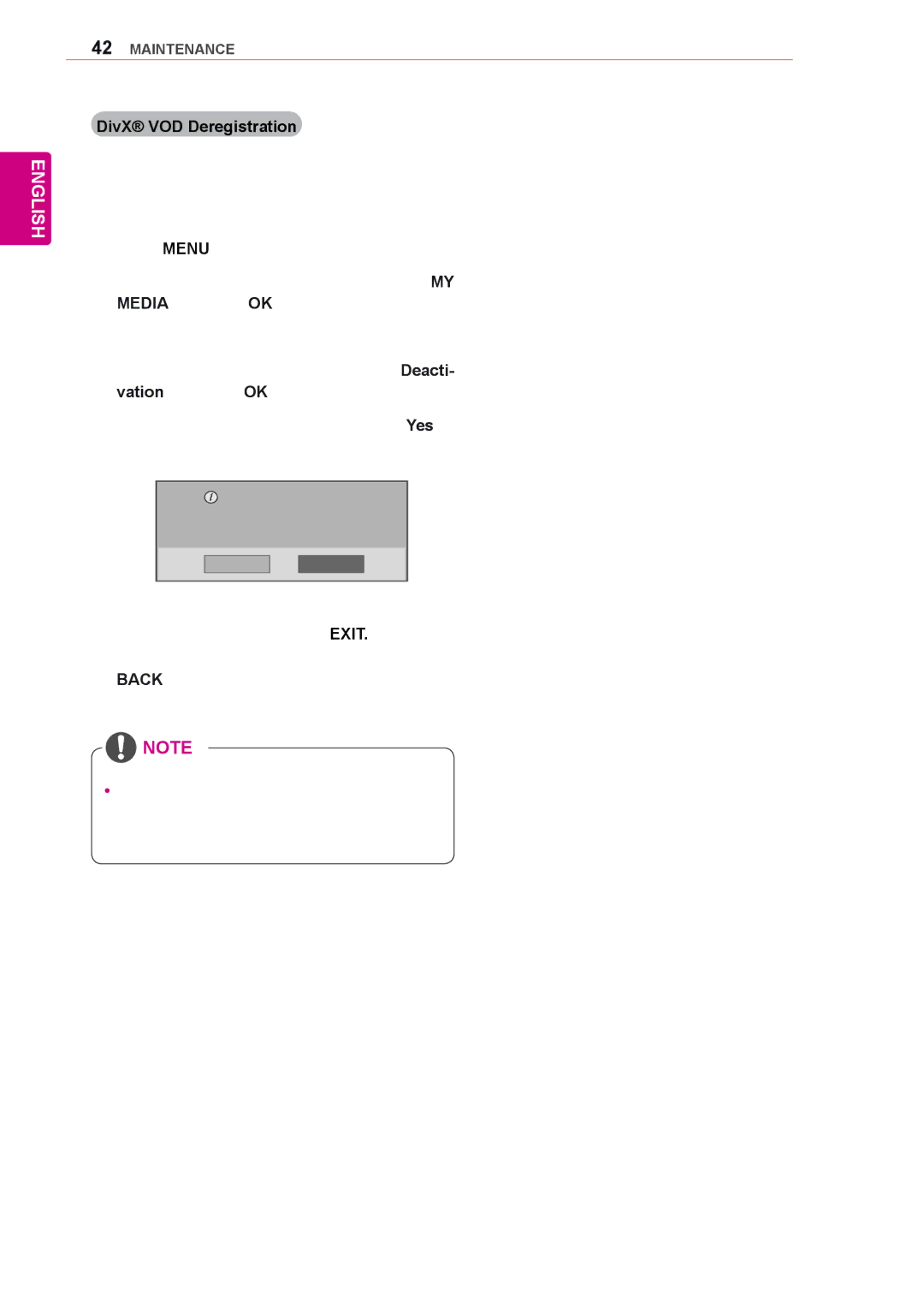 LG Electronics 47WV30-BAAL, 47WV30BS, 47WV30MS, 47WV30BR, 47WV30-BAAM owner manual DivX VOD Deregistration 